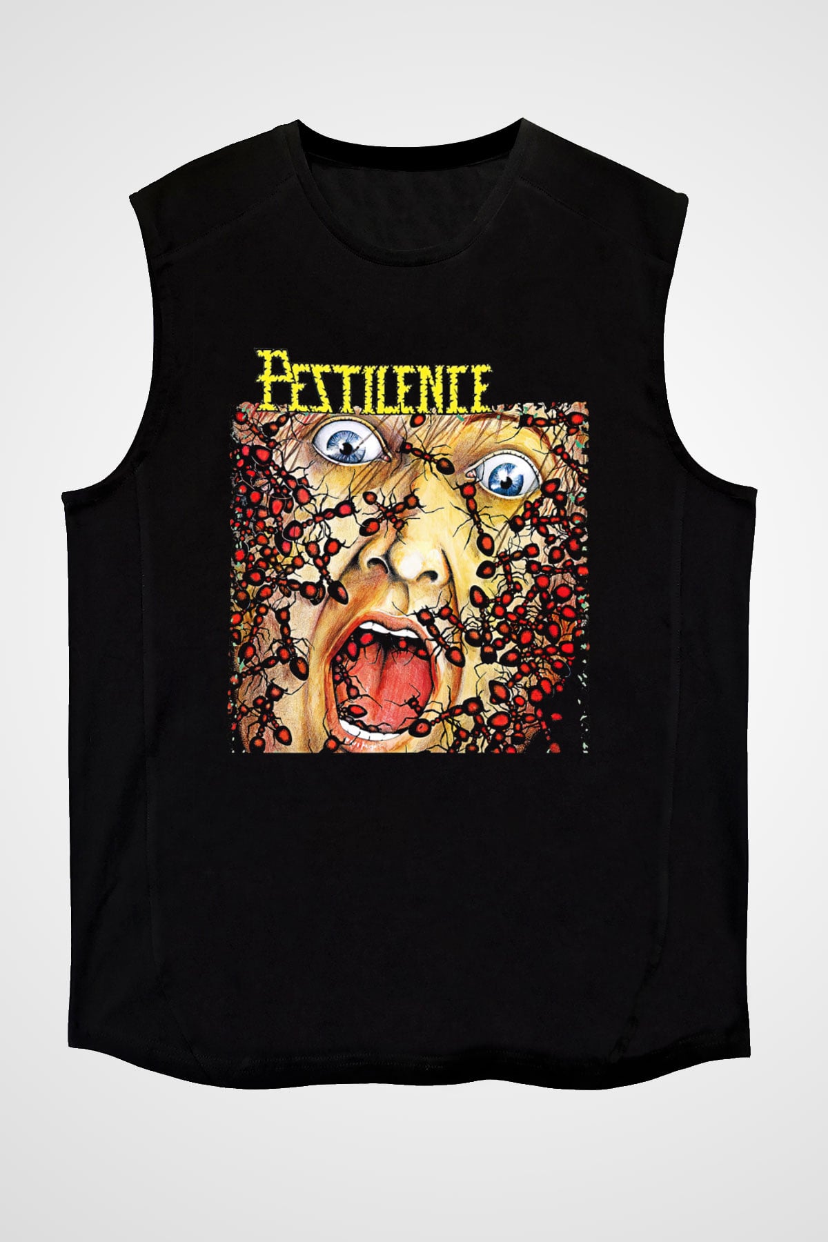 Pestilence Baskılı Unisex Siyah Kolsuz Tişört - Tshirt