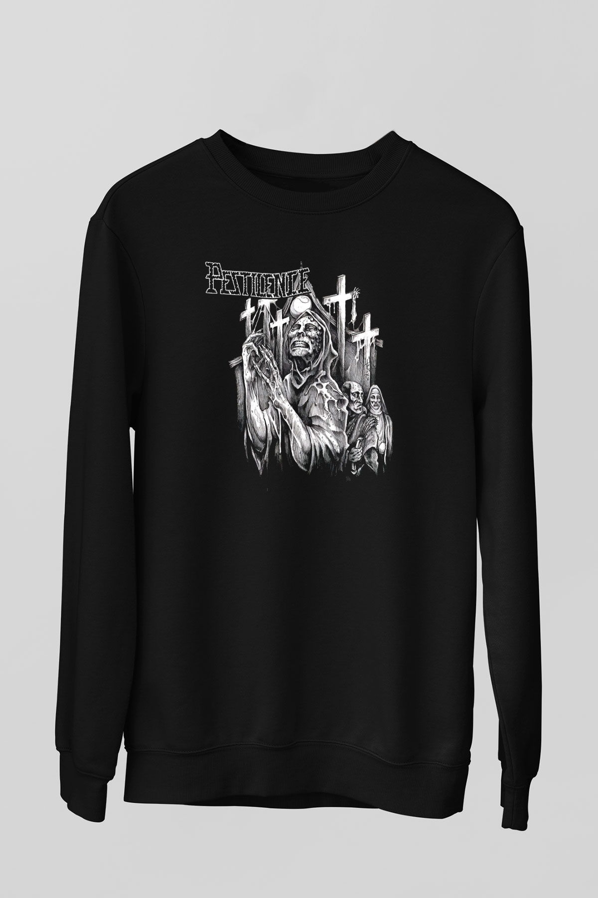 Pestilence Baskılı Unisex Siyah Sweatshirt