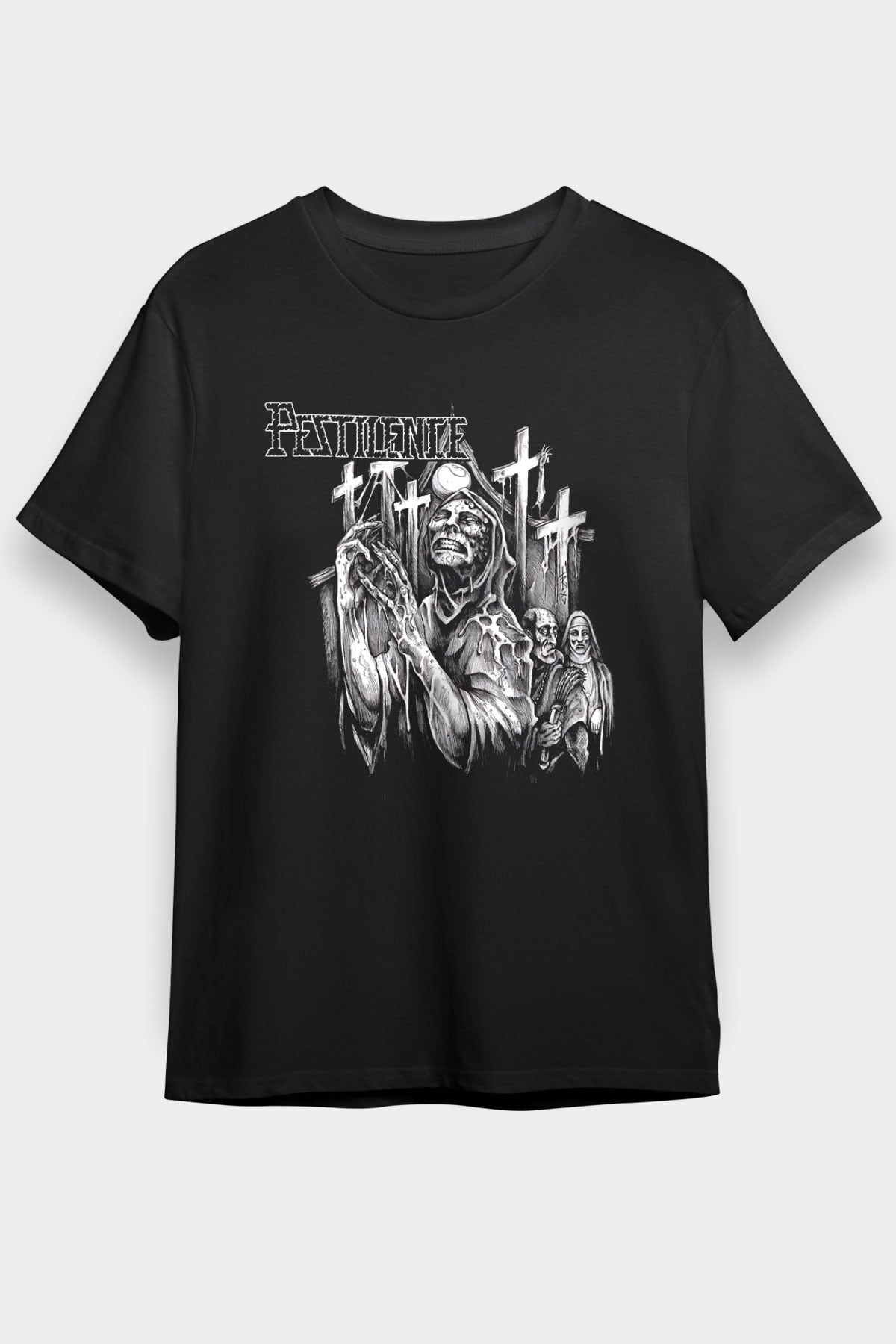 Pestilence Baskılı Unisex Siyah Tişört - Tshirt