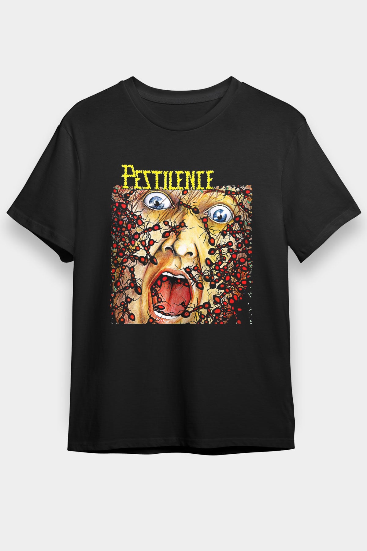 Pestilence Baskılı Unisex Siyah Tişört - Tshirt