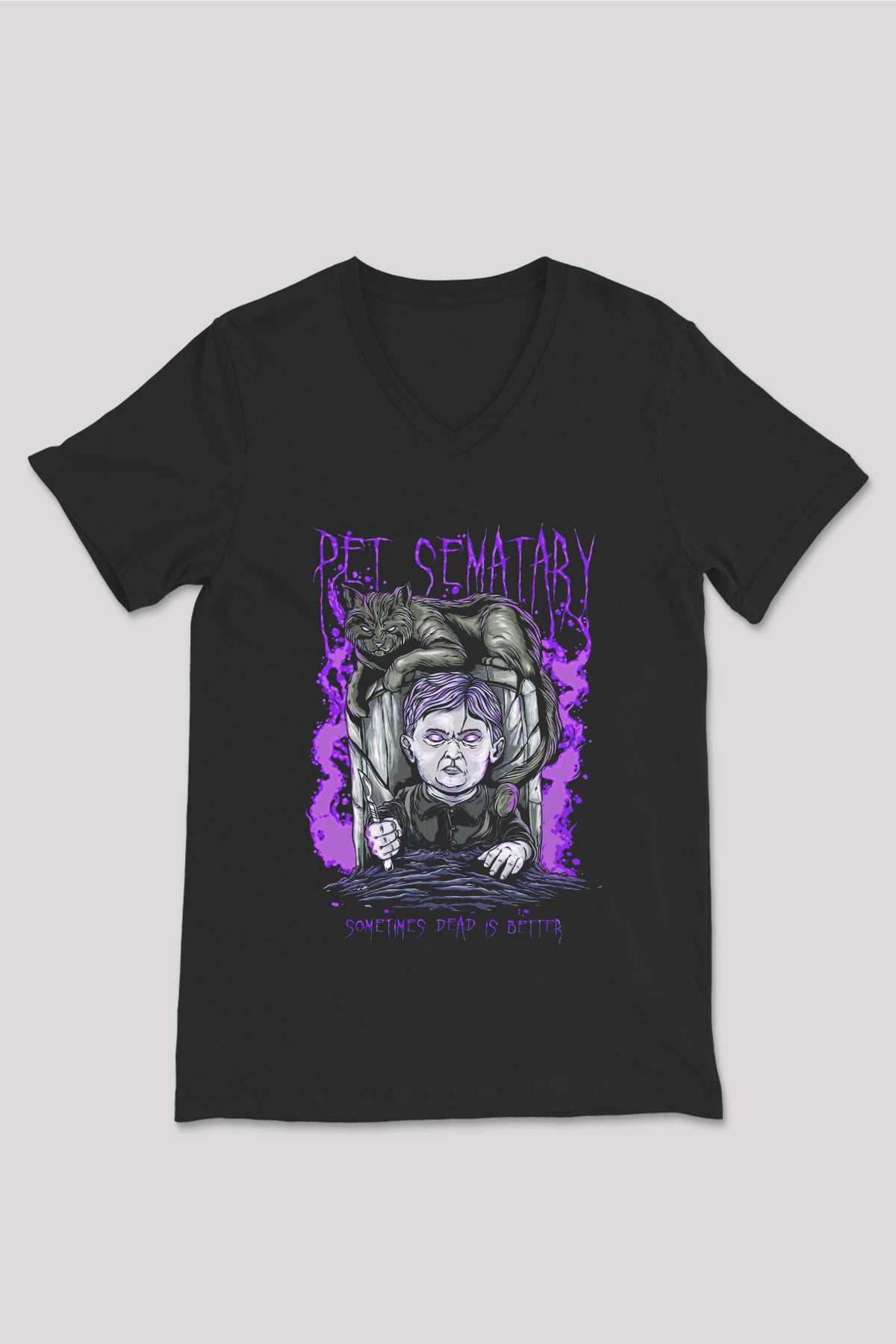 Pet Sematary Siyah Unisex  V Yaka Tişört
