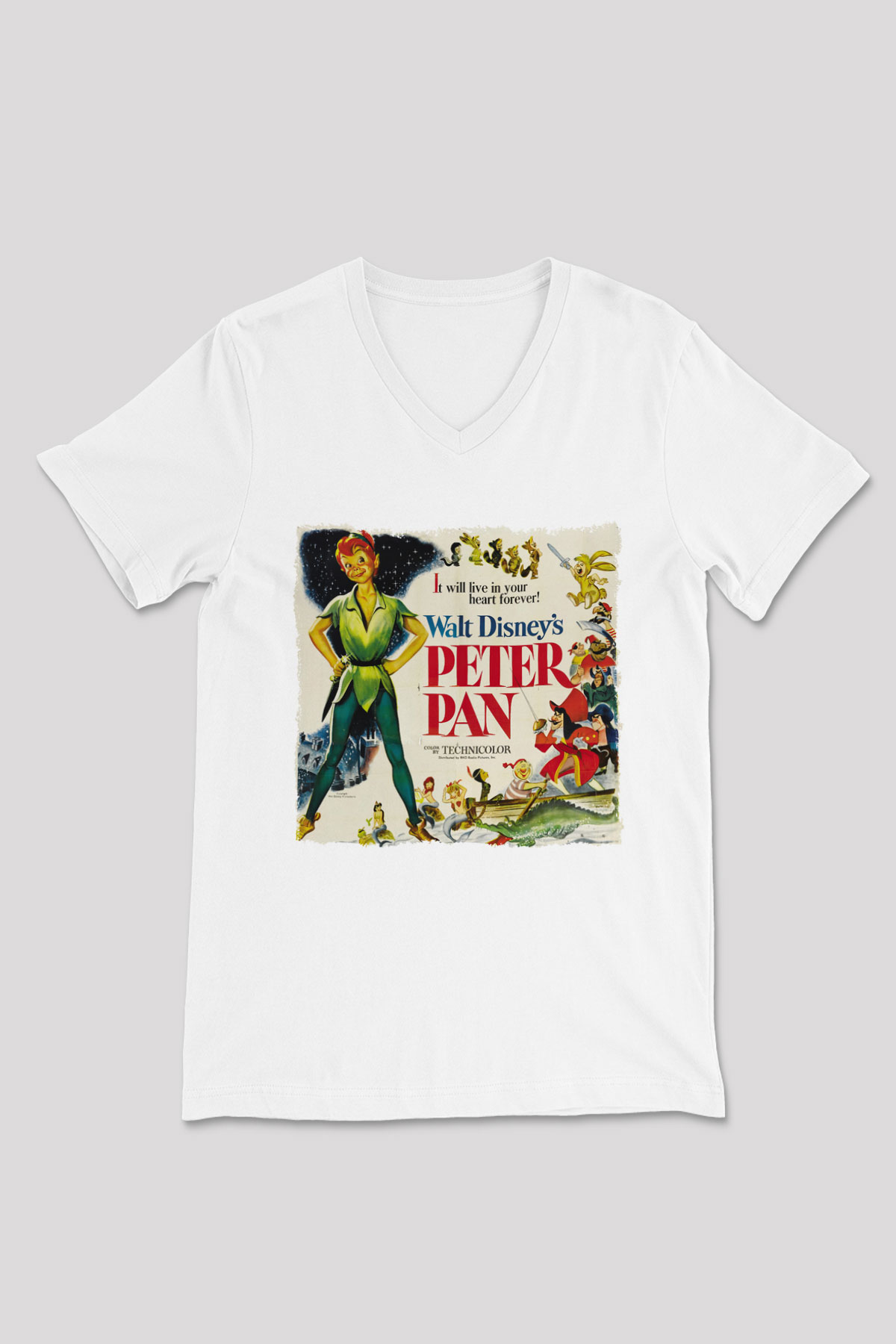 Peter Pan Beyaz Unisex V Yaka Tişört