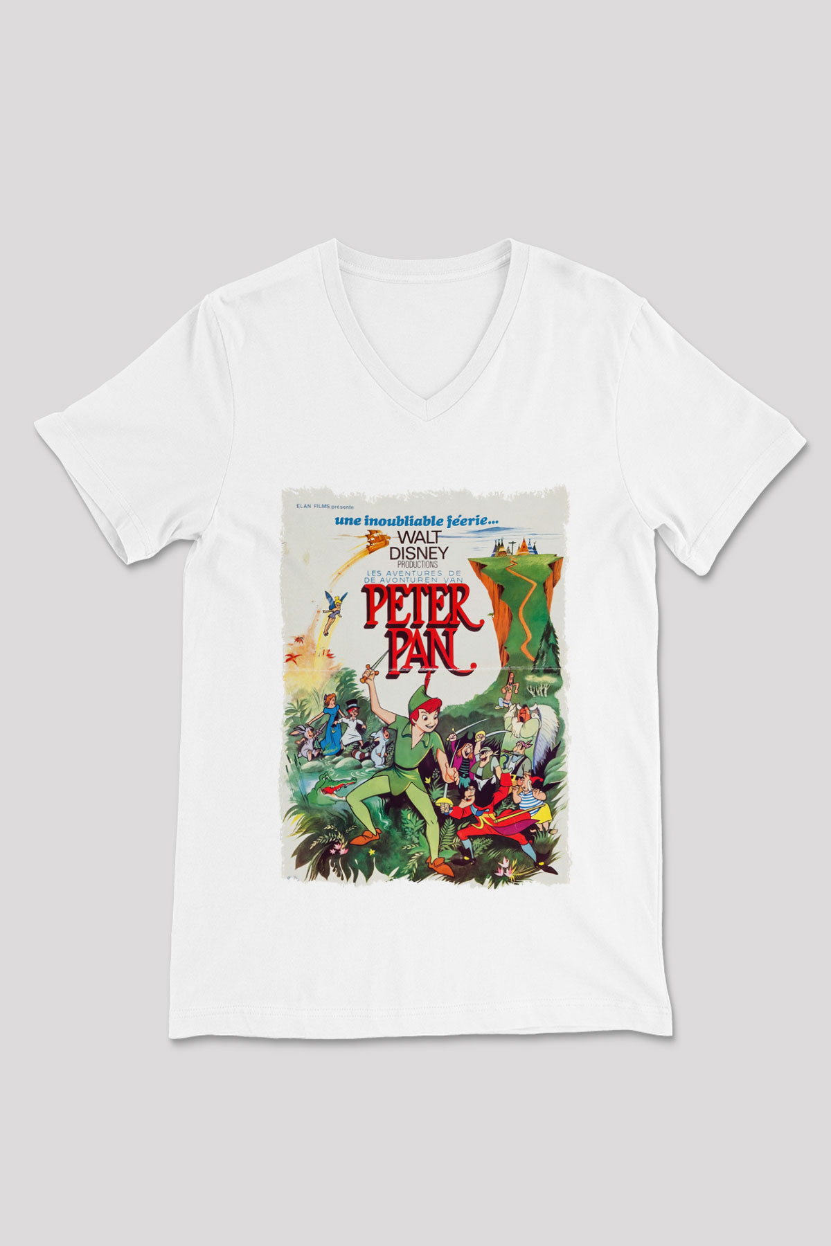 Peter Pan Beyaz Unisex V Yaka Tişört