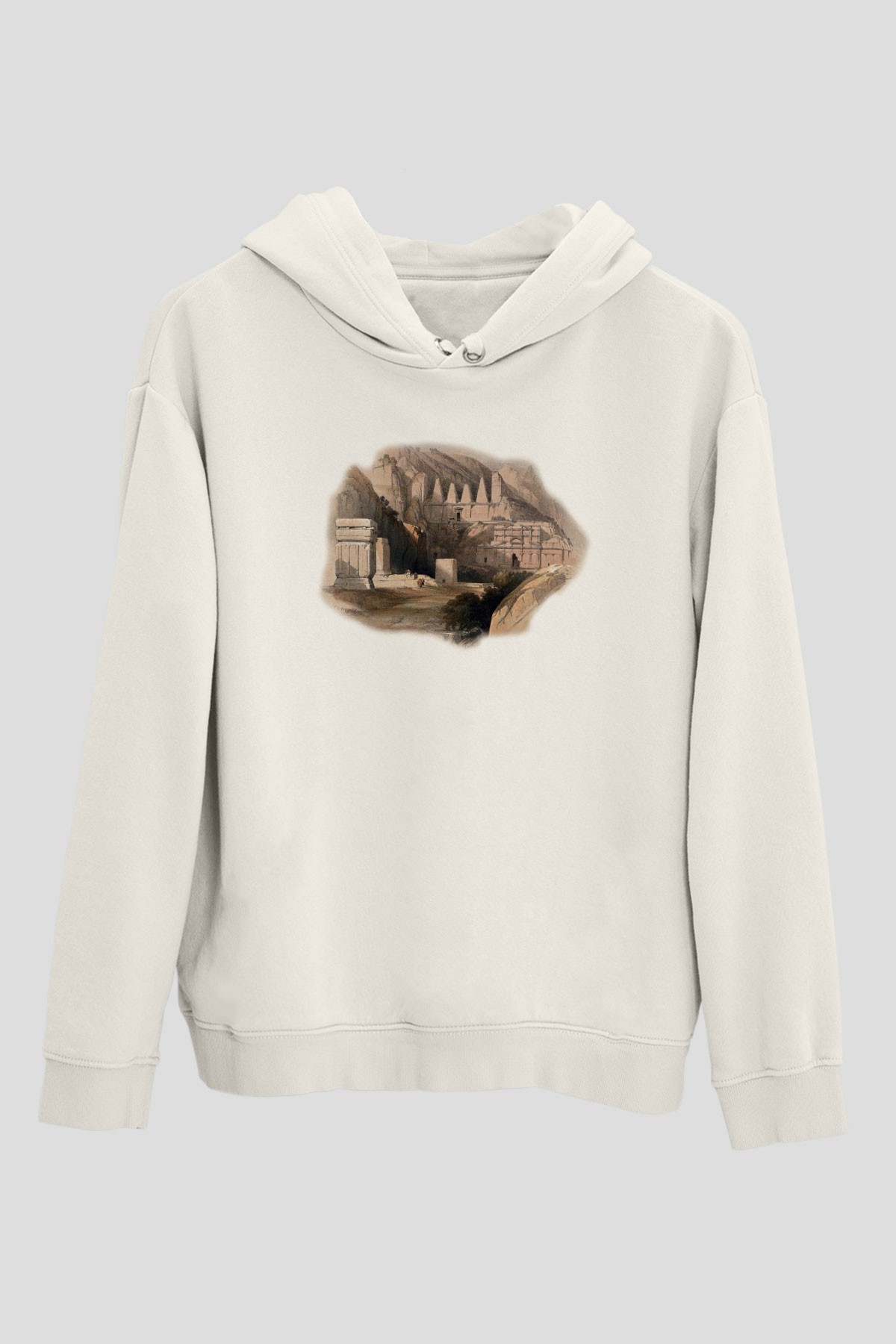 Petra Beyaz Unisex Kapşonlu Sweatshirt