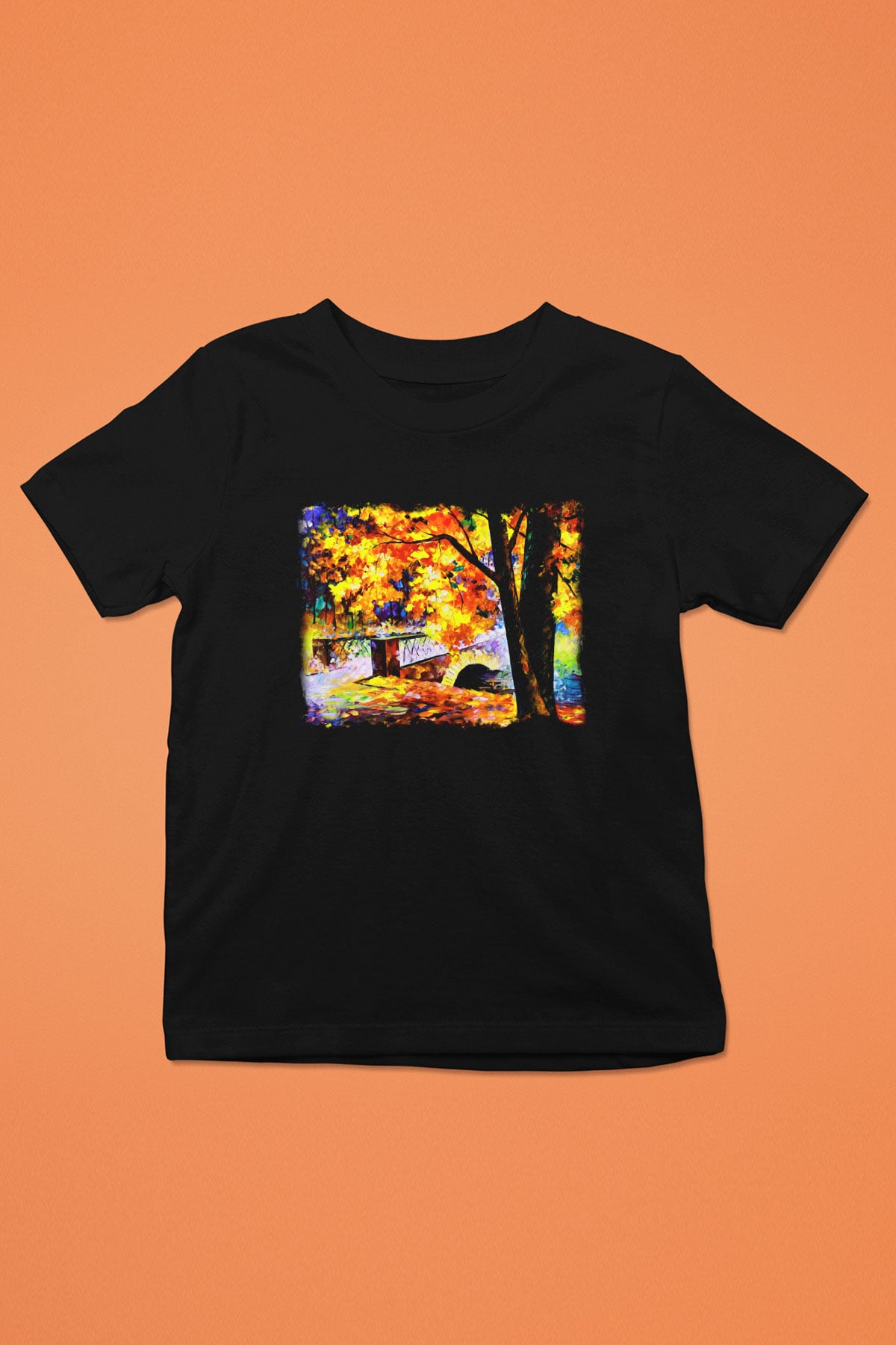 Peyzaj Baskılı Siyah Unisex Çocuk Tişört