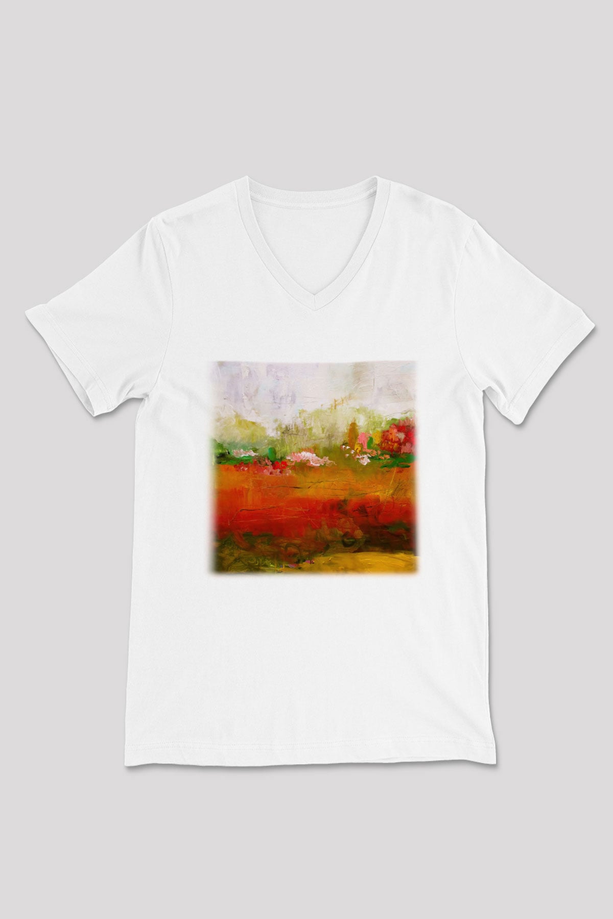 Peyzaj Beyaz Unisex V Yaka Tişört T-Shirt