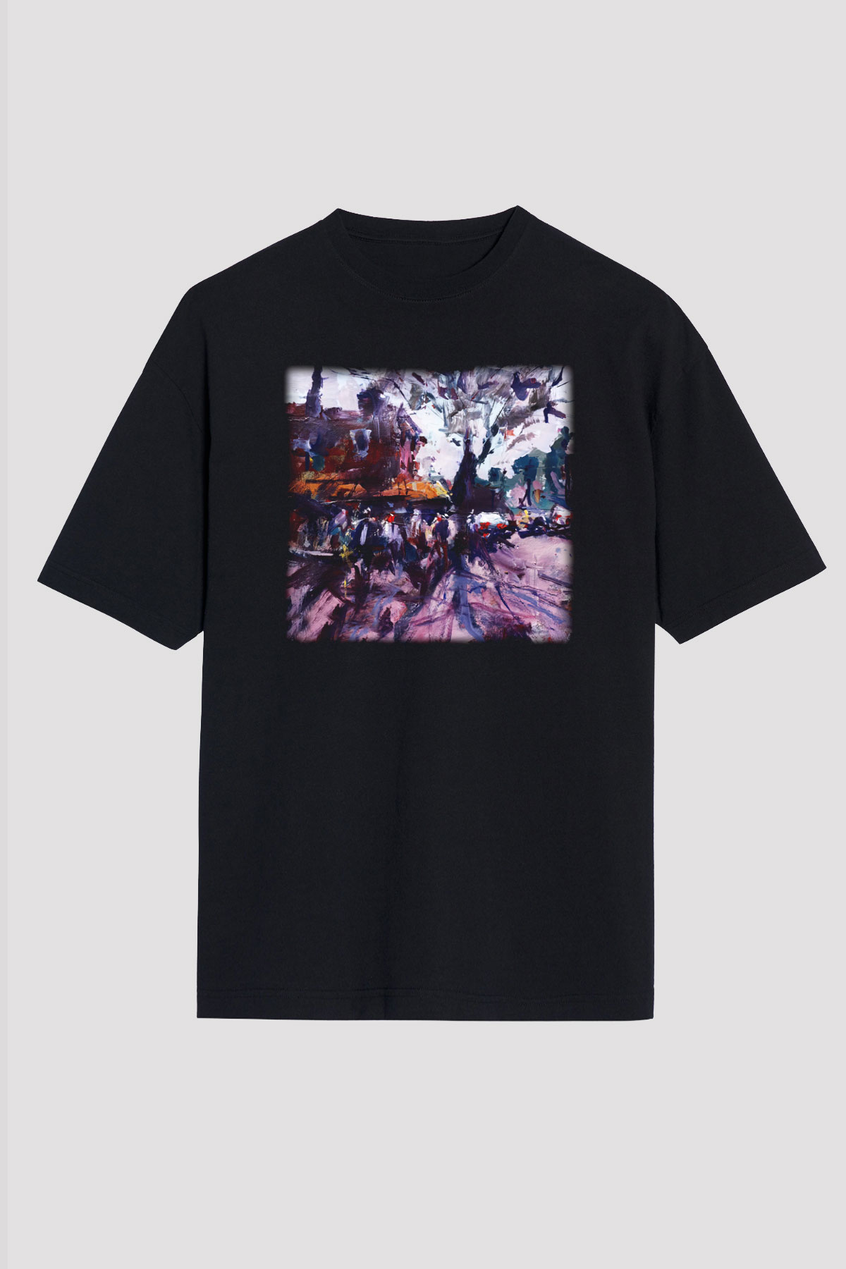 Peyzaj Siyah Unisex Oversize Tişört T-Shirt