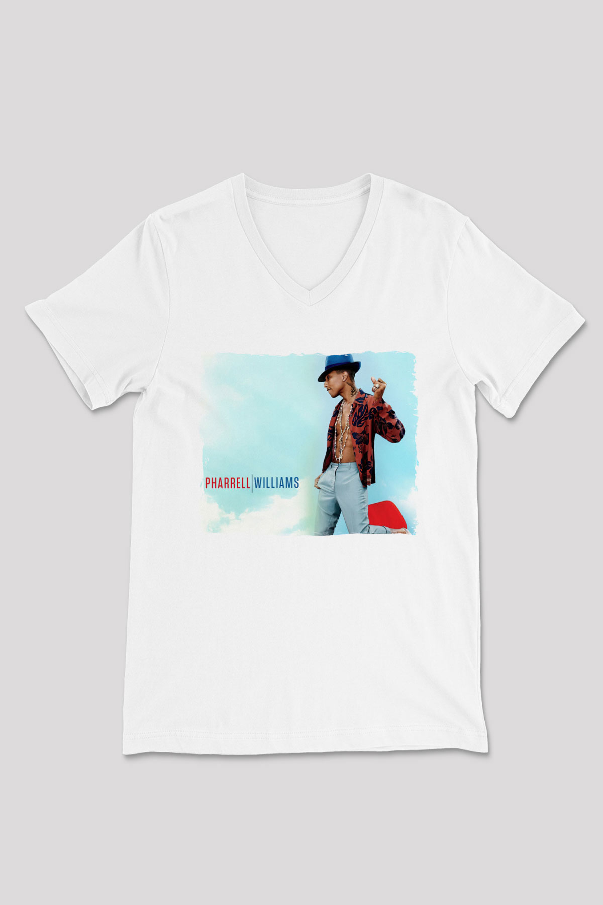 Pharrel Williams Beyaz Unisex V Yaka Tişört