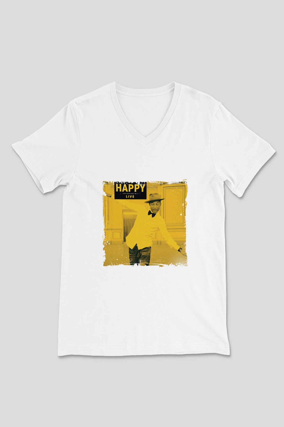 Pharrell Williams Baskılı Beyaz V Yaka Unisex Tişört