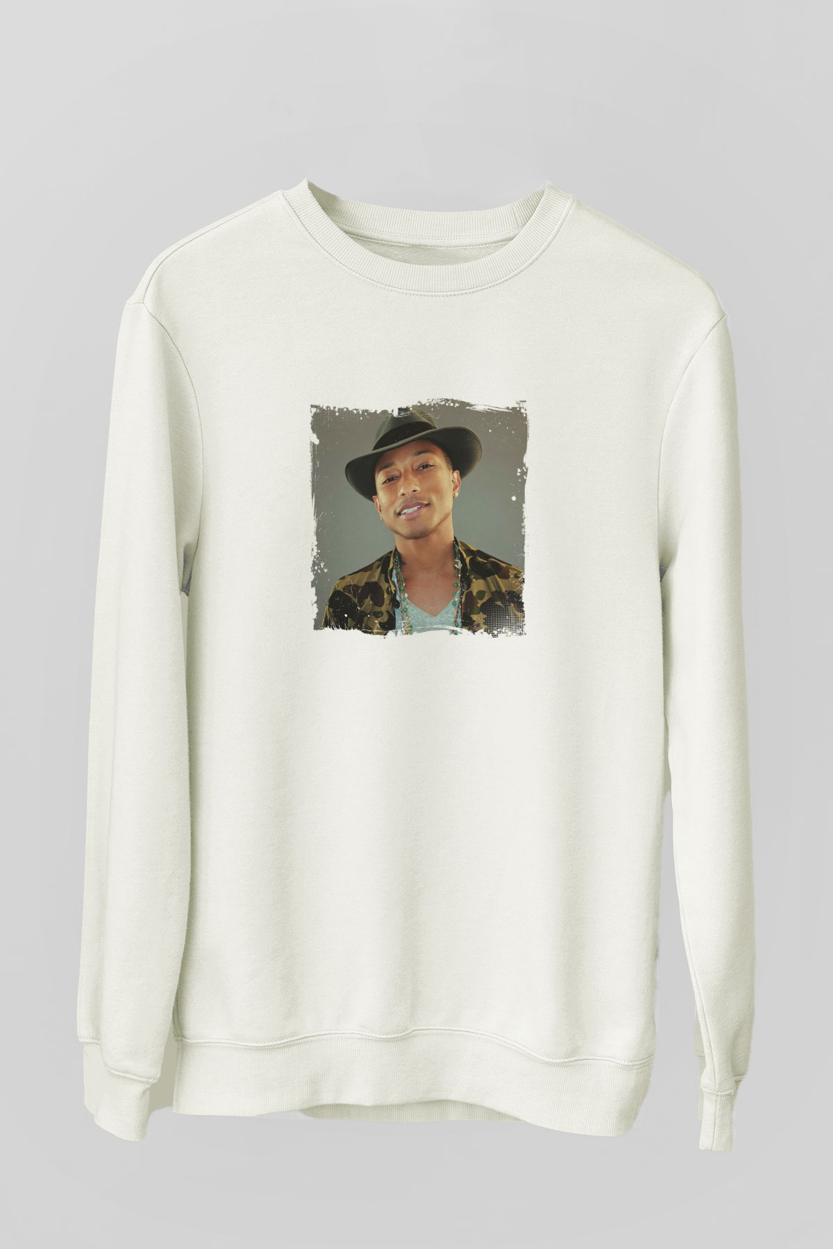 Pharrell Williams Baskılı Unisex Beyaz Sweatshirt