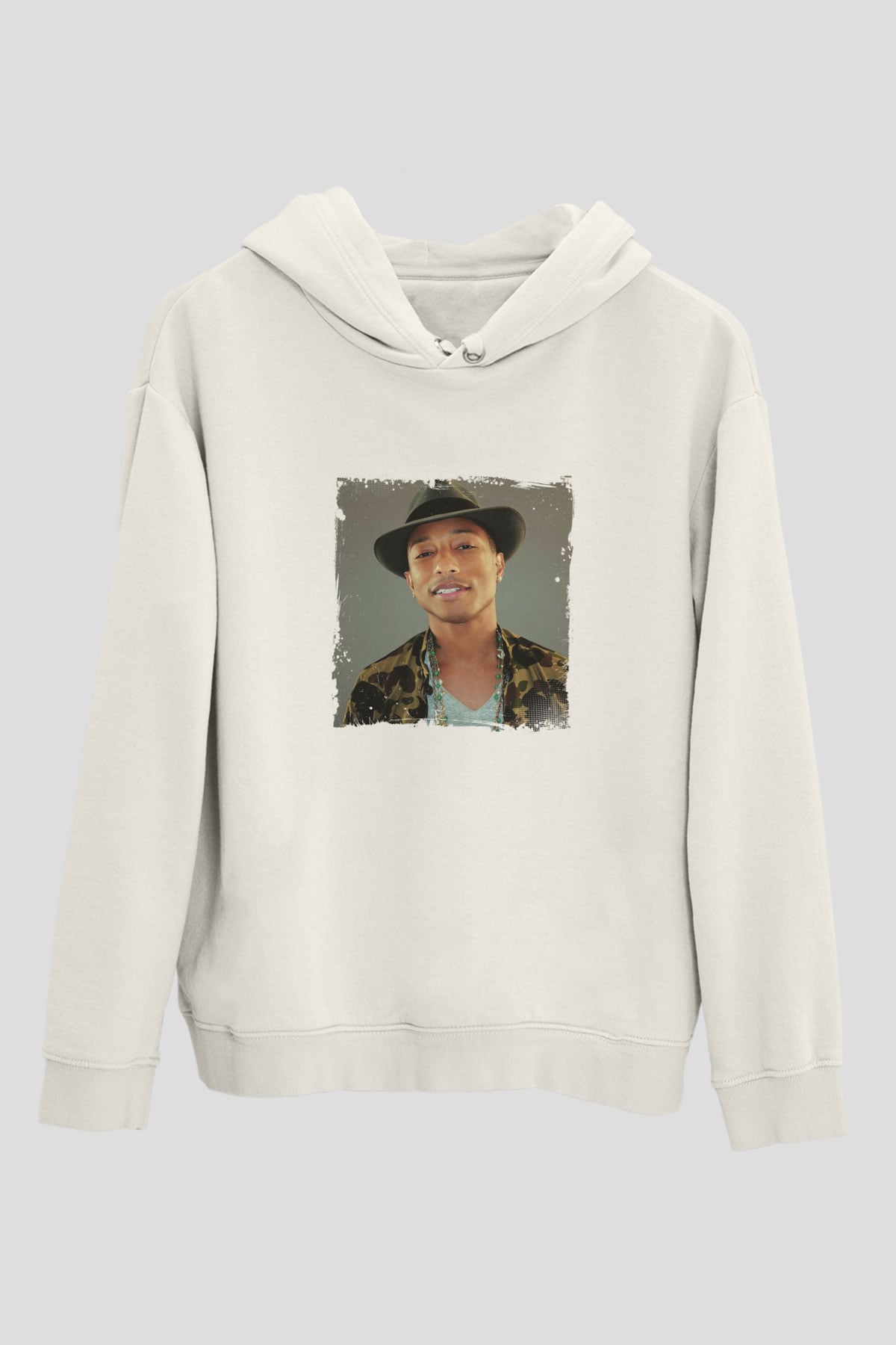 Pharrell Williams Baskılı Unisex Beyaz Kapüşonlu Sweatshirt