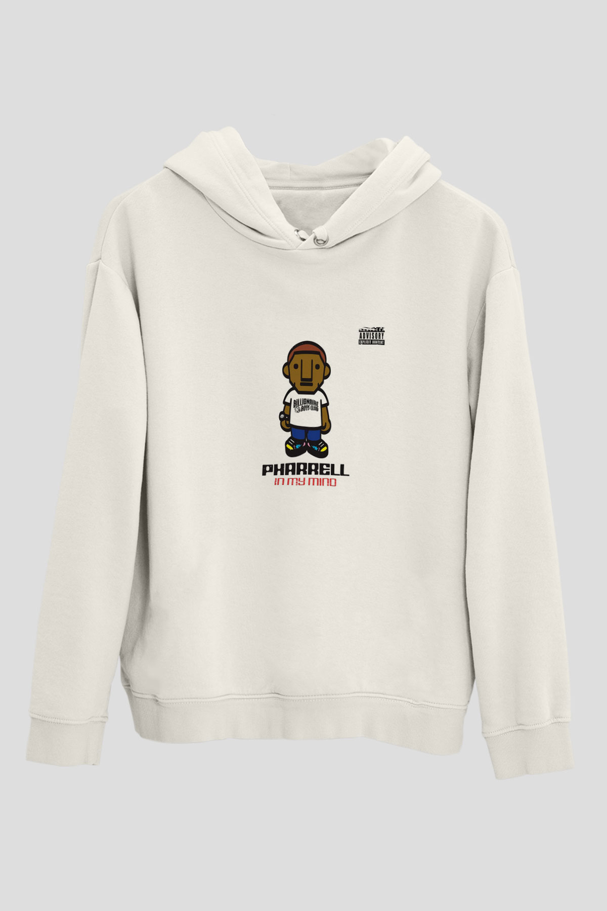 Pharrell Williams Baskılı Unisex Beyaz Kapüşonlu Sweatshirt