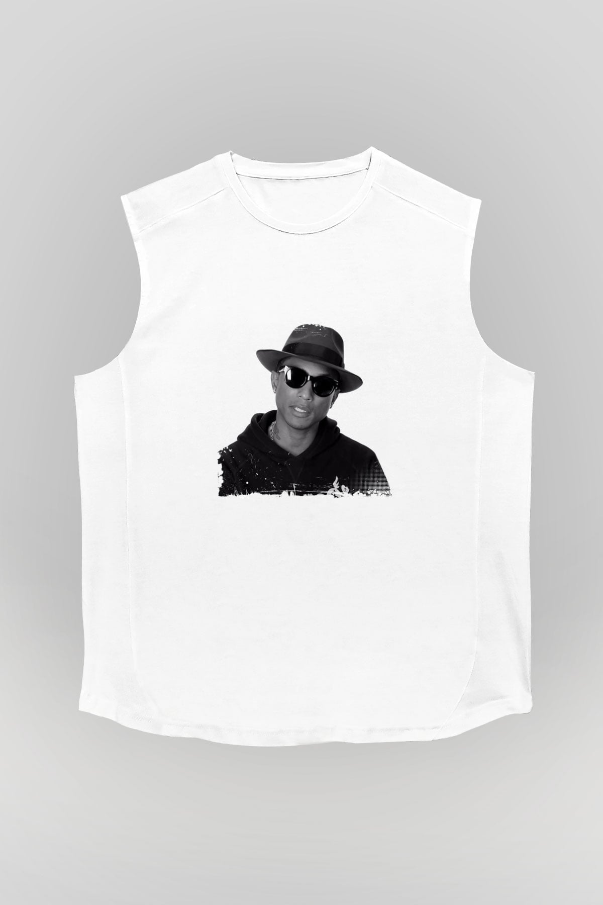 Pharrell Williams Baskılı Unisex Beyaz Kolsuz Tişört