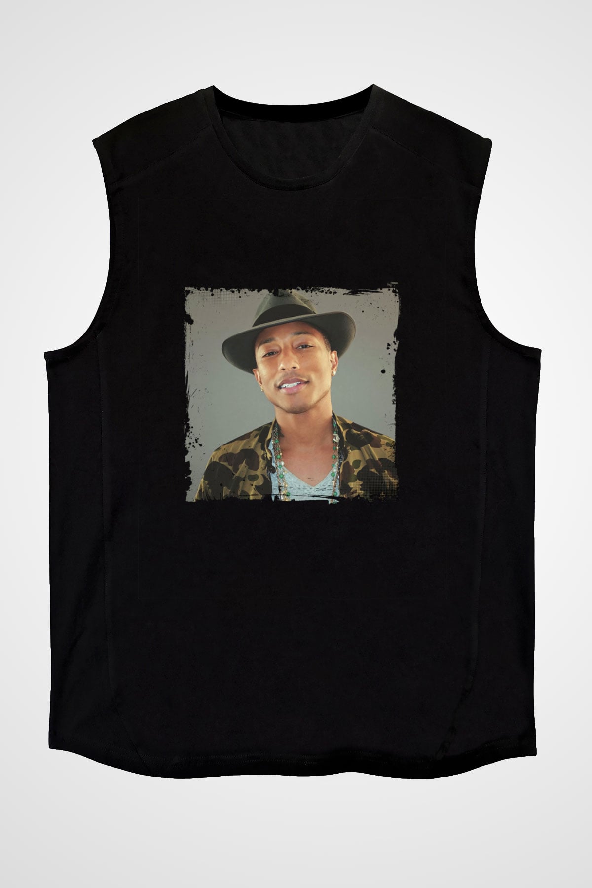 Pharrell Williams Baskılı Unisex Siyah Kolsuz Tişört