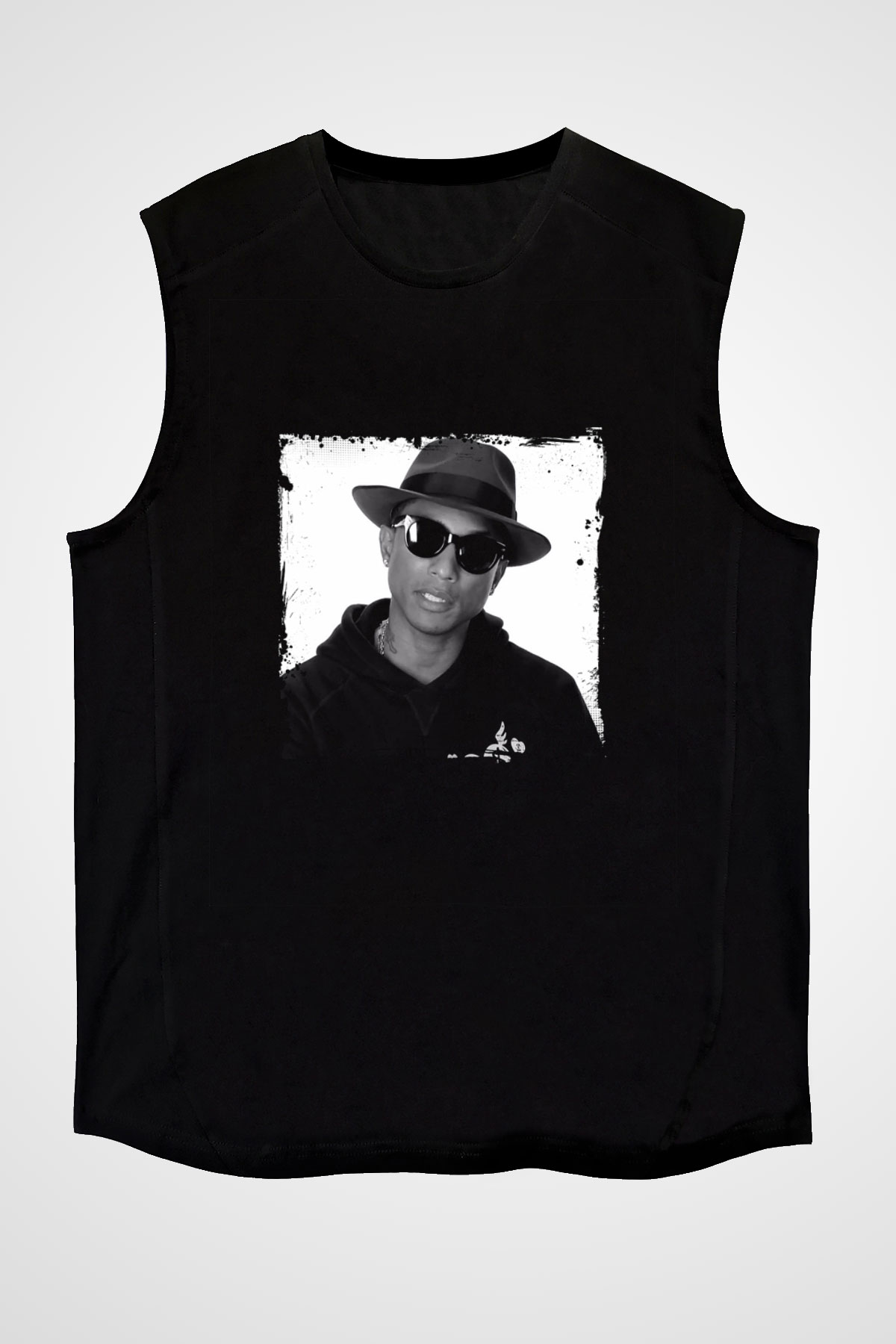 Pharrell Williams Baskılı Unisex Siyah Kolsuz Tişört