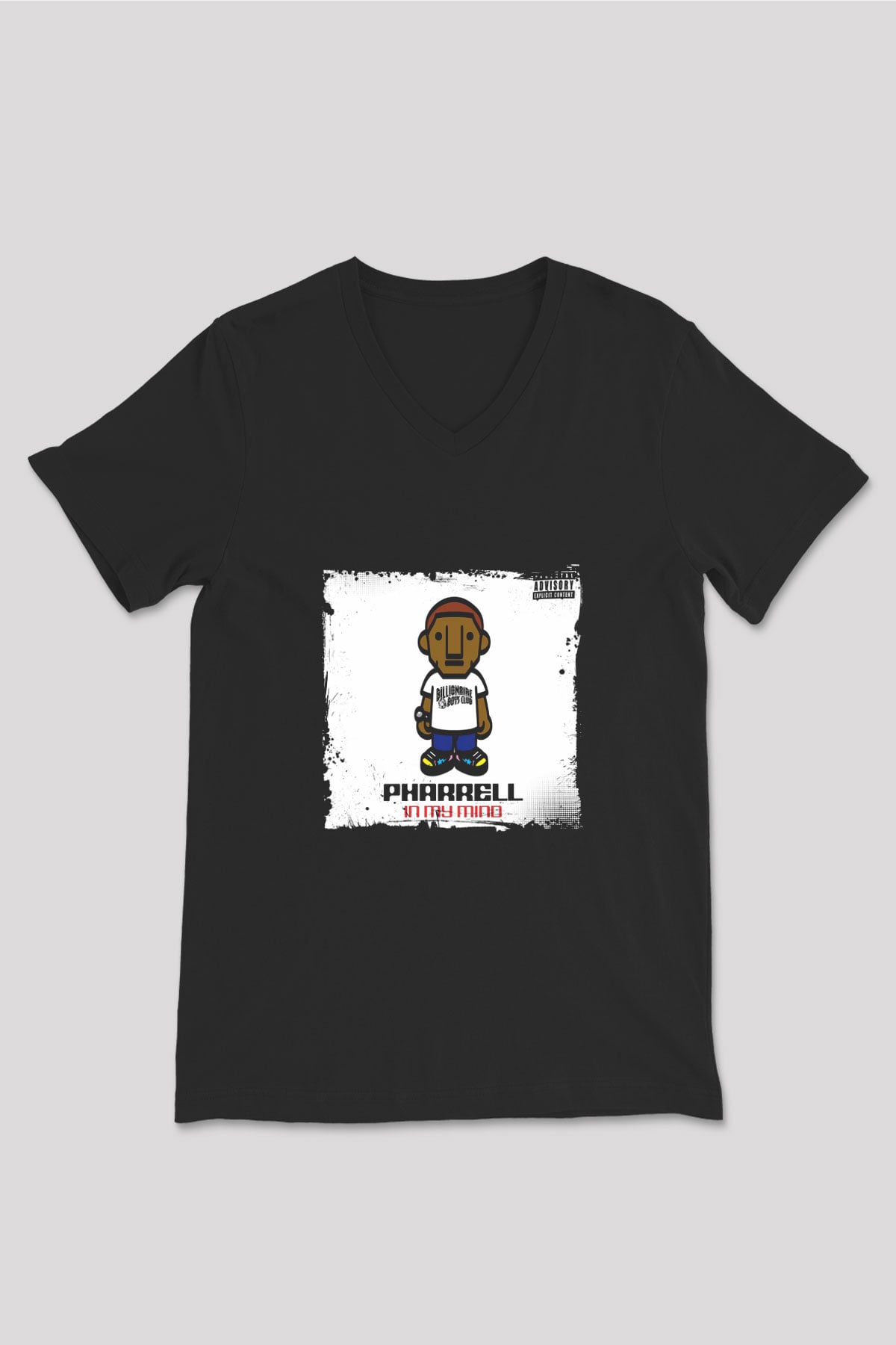 Pharrell Williams Baskılı Unisex Siyah V Yaka Tişört