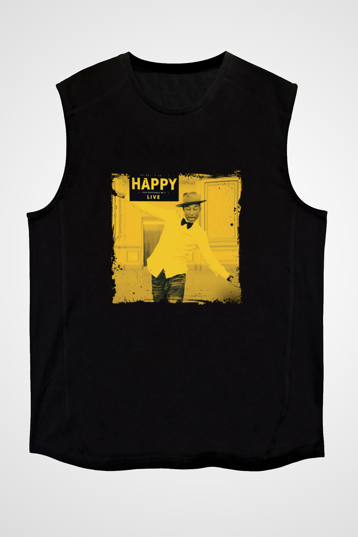 Pharrell Williams Baskılı Unisex Siyah Kolsuz Tişört