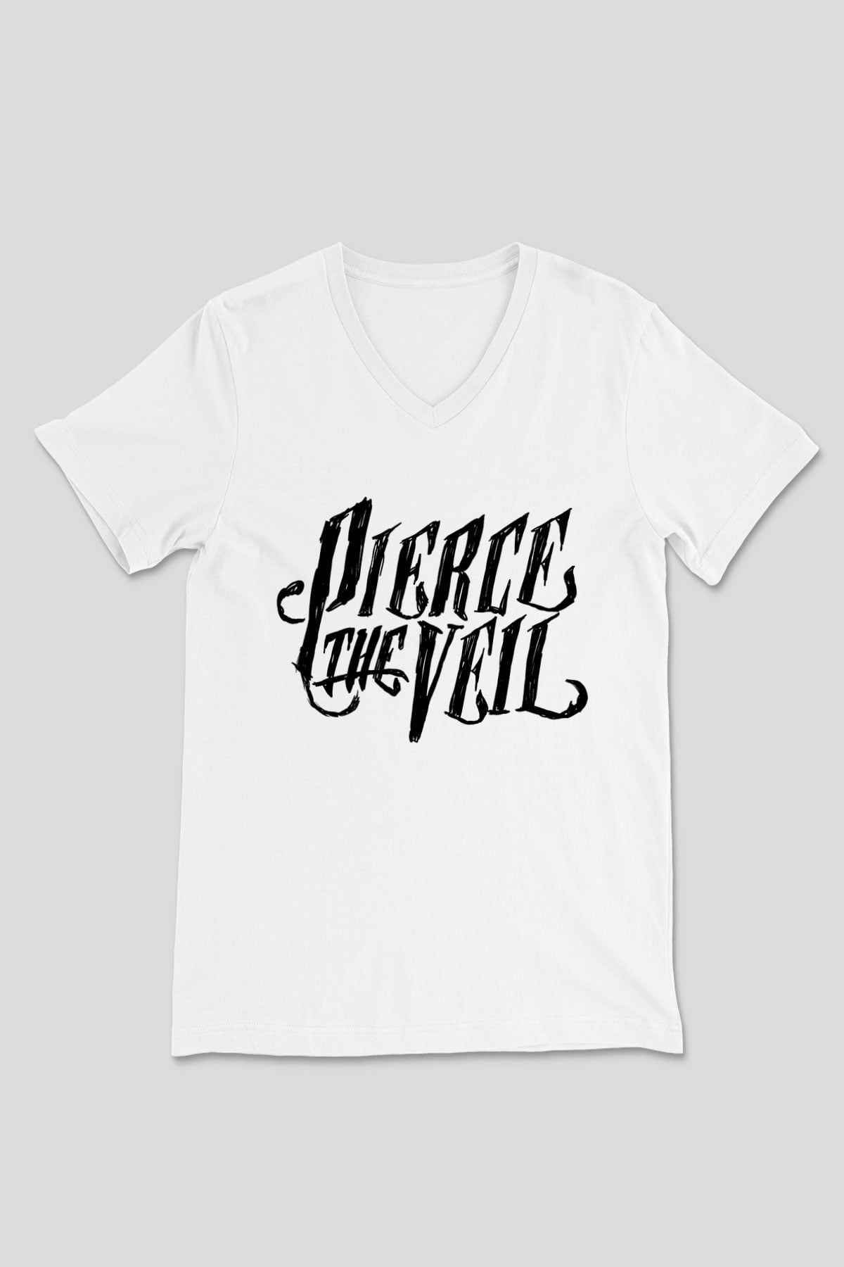 Pierce the Veil Beyaz Unisex V Yaka Tişört T-Shirt