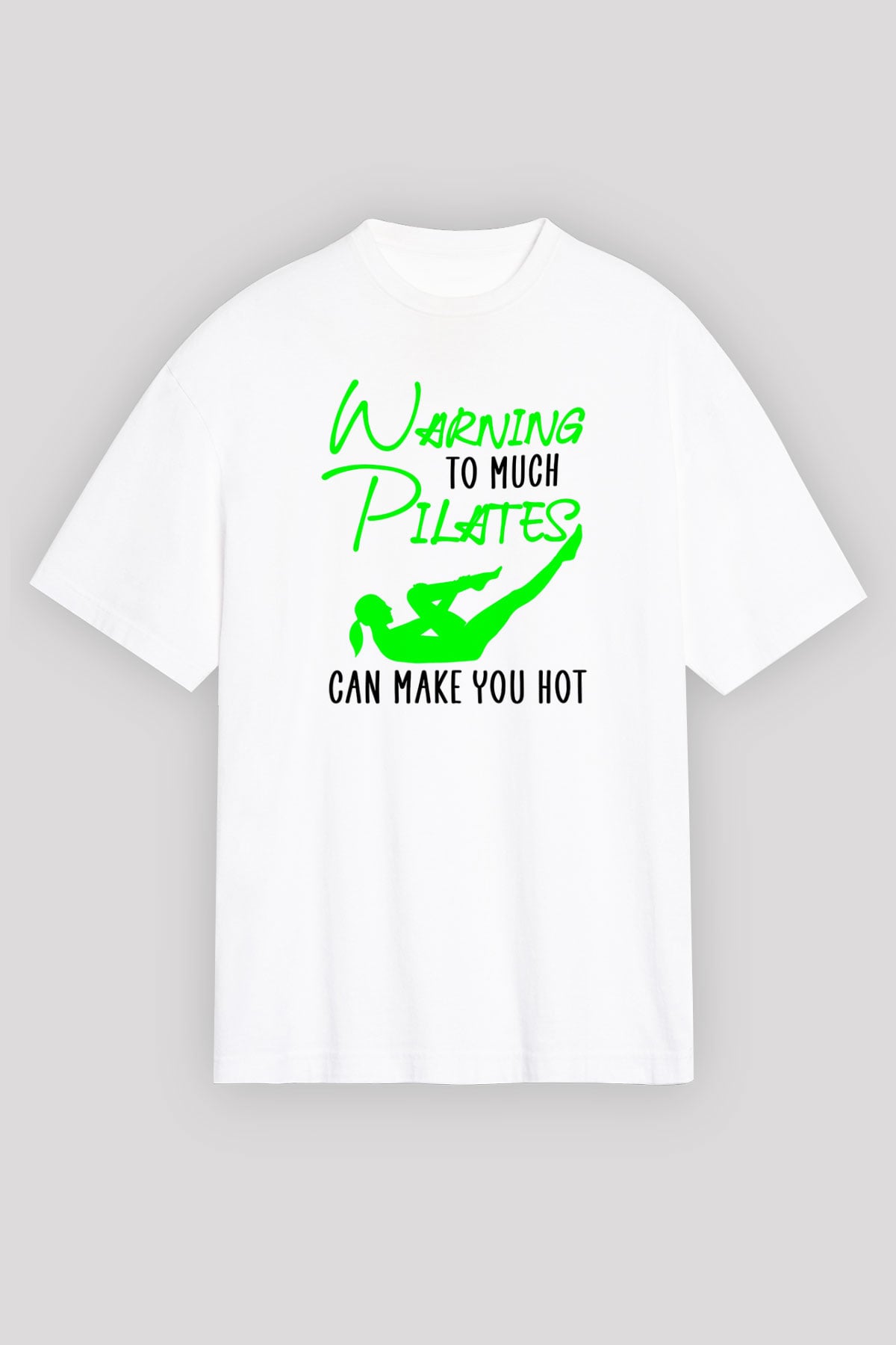 Pilates Baskılı Unisex Beyaz Oversize Tişört - Tshirt