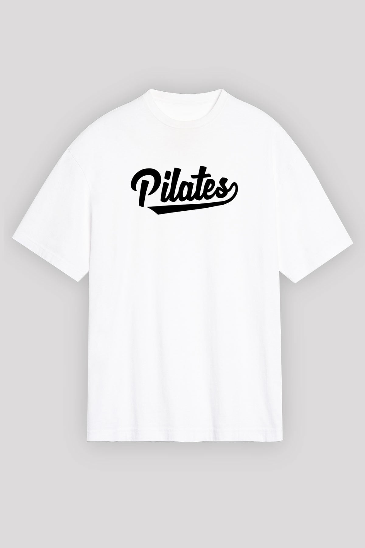 Pilates Baskılı Unisex Beyaz Oversize Tişört - Tshirt