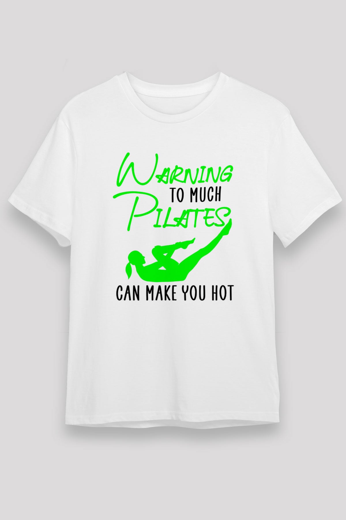 Pilates Baskılı Unisex Beyaz Tişört - Tshirt