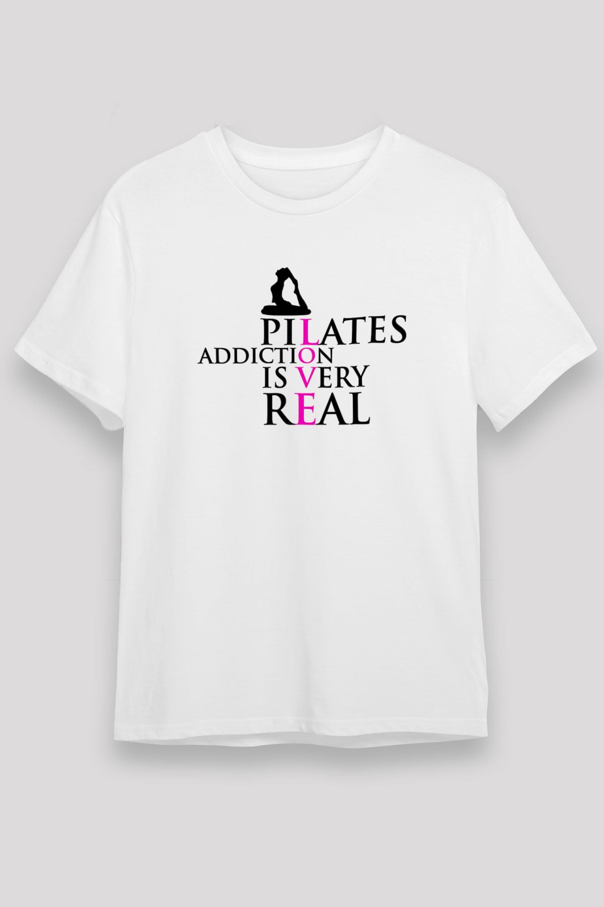 Pilates Baskılı Unisex Beyaz Tişört - Tshirt