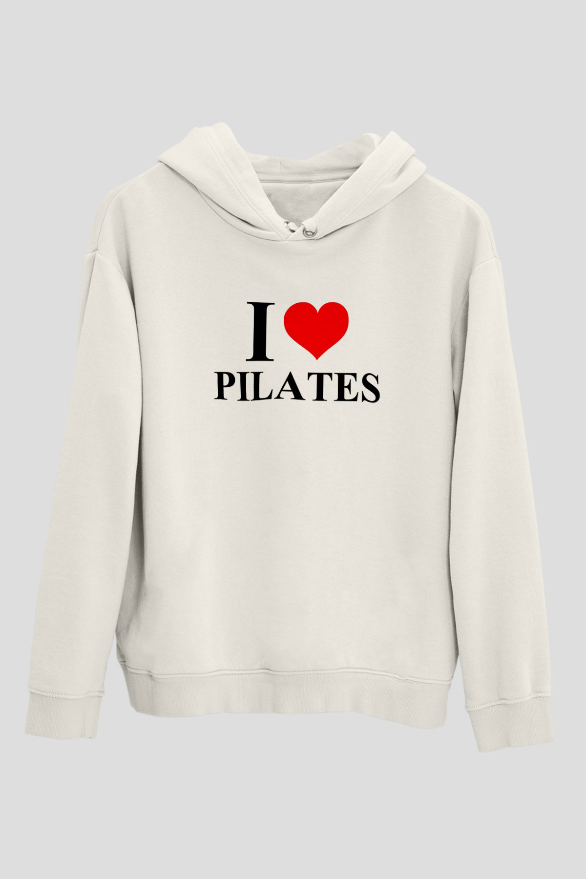 Pilates Baskılı Unisex Ekru Hoodie