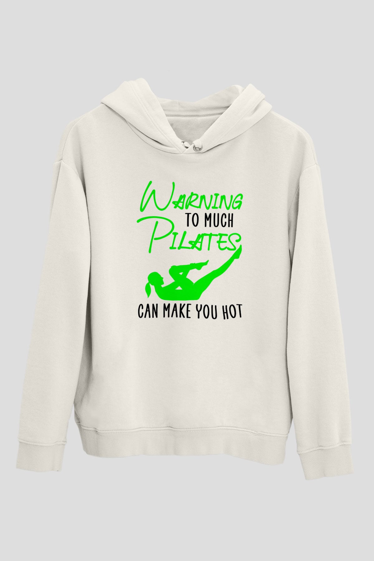 Pilates Baskılı Unisex Ekru Hoodie