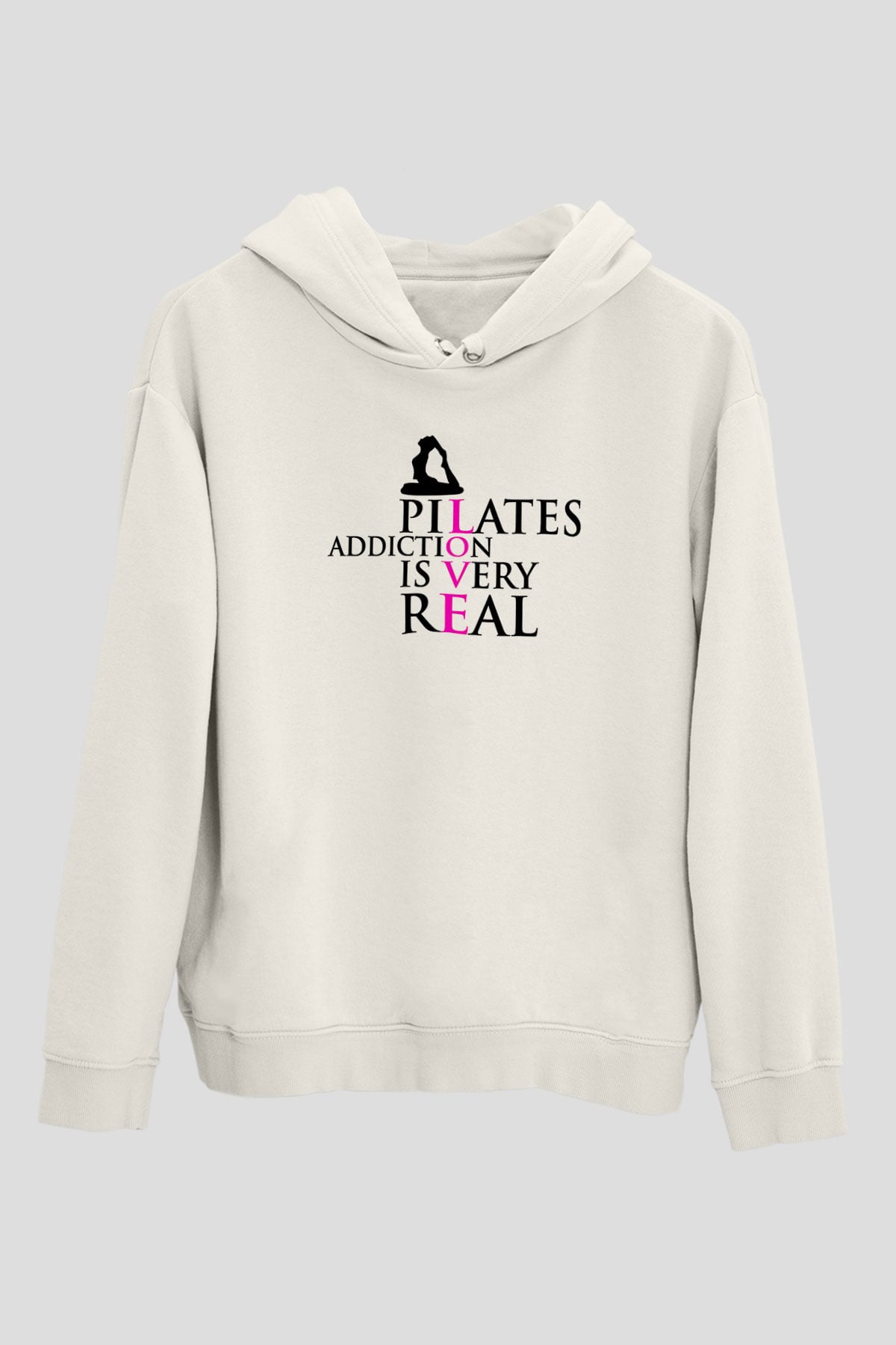 Pilates Baskılı Unisex Ekru Hoodie