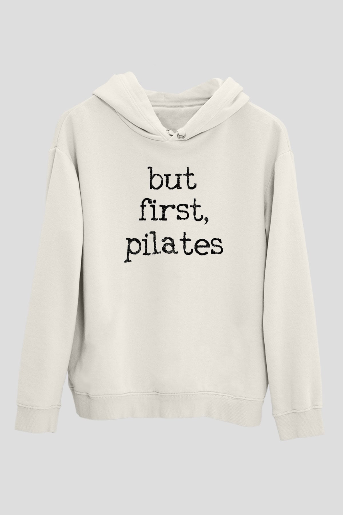 Pilates Baskılı Unisex Ekru Hoodie