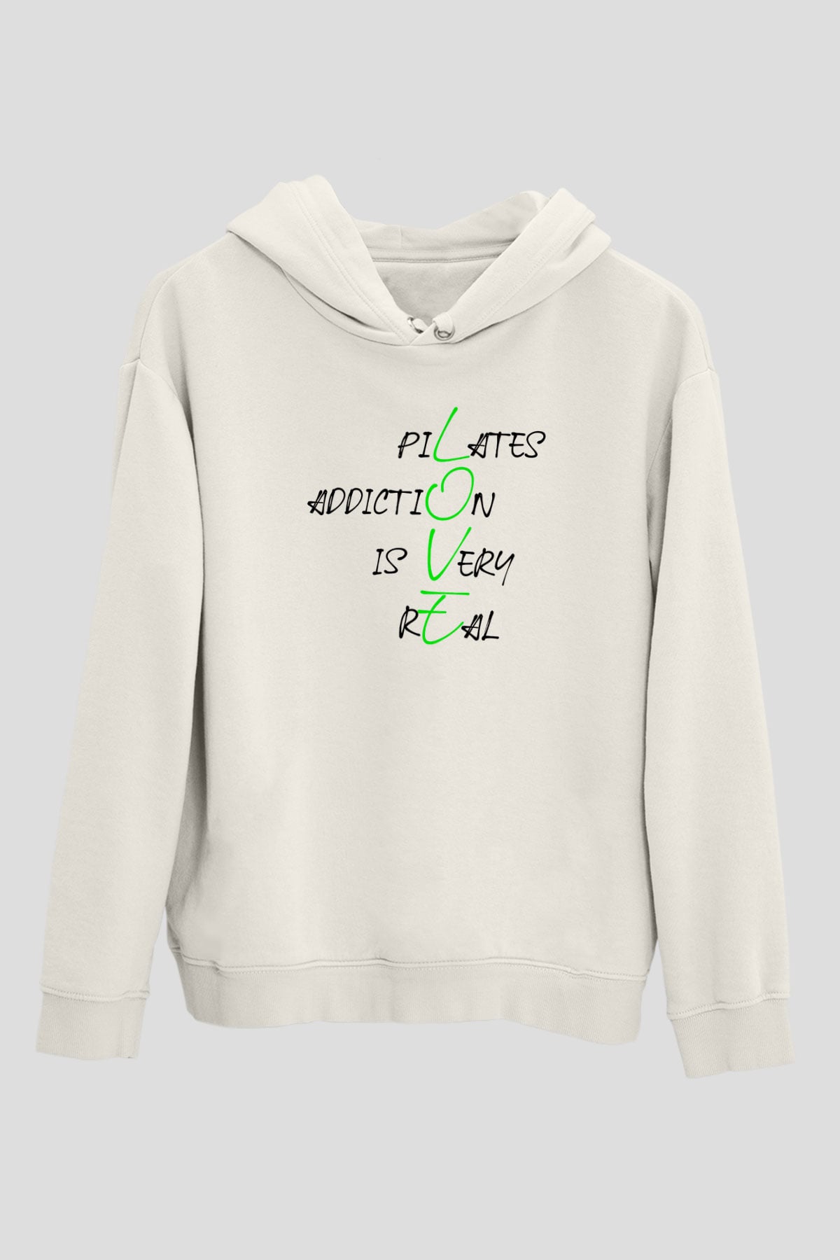 Pilates Baskılı Unisex Ekru Hoodie
