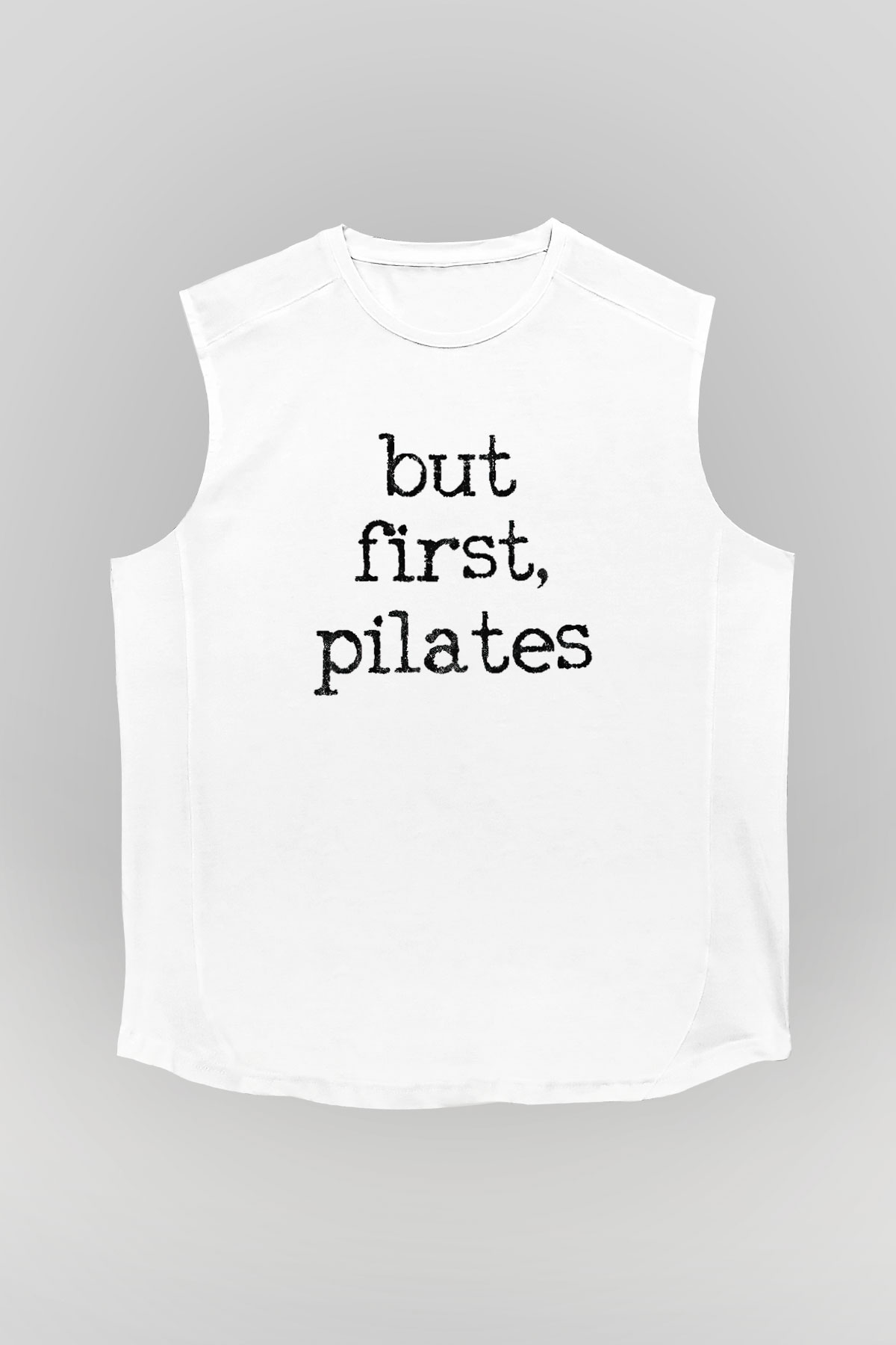 Pilates Baskılı Unisex Kolsuz Beyaz Tişört