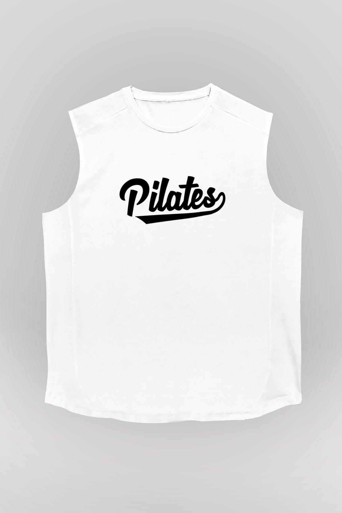 Pilates Baskılı Unisex Kolsuz Beyaz Tişört