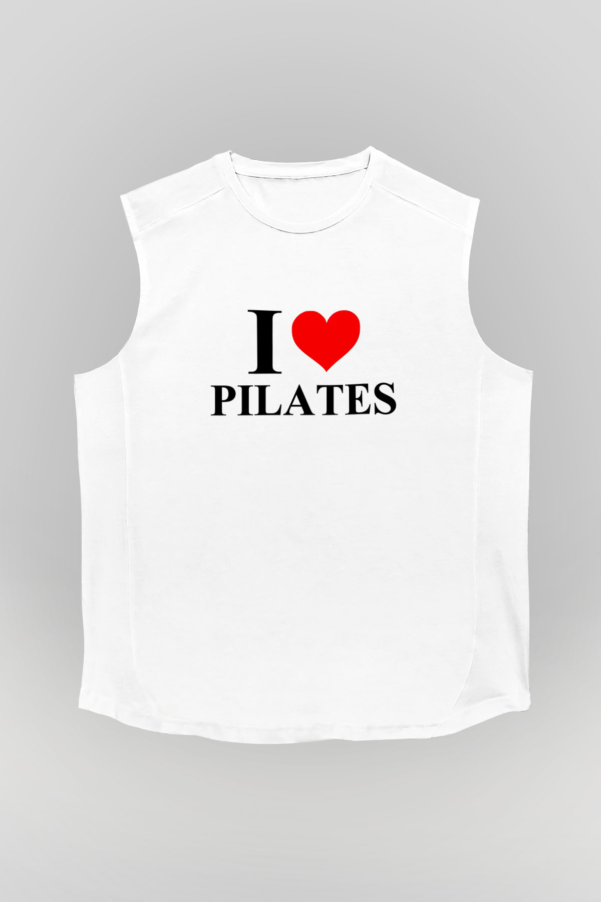Pilates Baskılı Unisex Kolsuz Beyaz Tişört