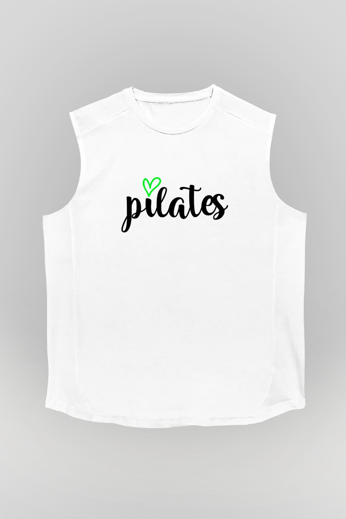 Pilates Baskılı Unisex Kolsuz Beyaz Tişört
