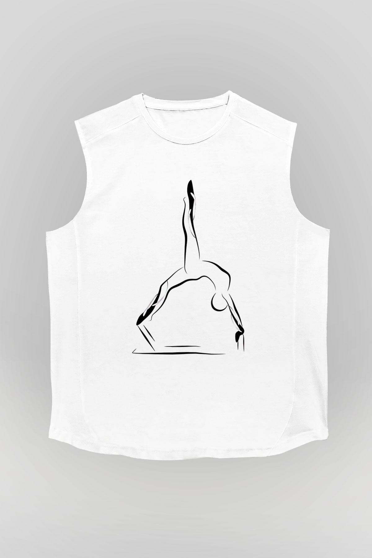 Pilates Baskılı Unisex Kolsuz Beyaz Tişört