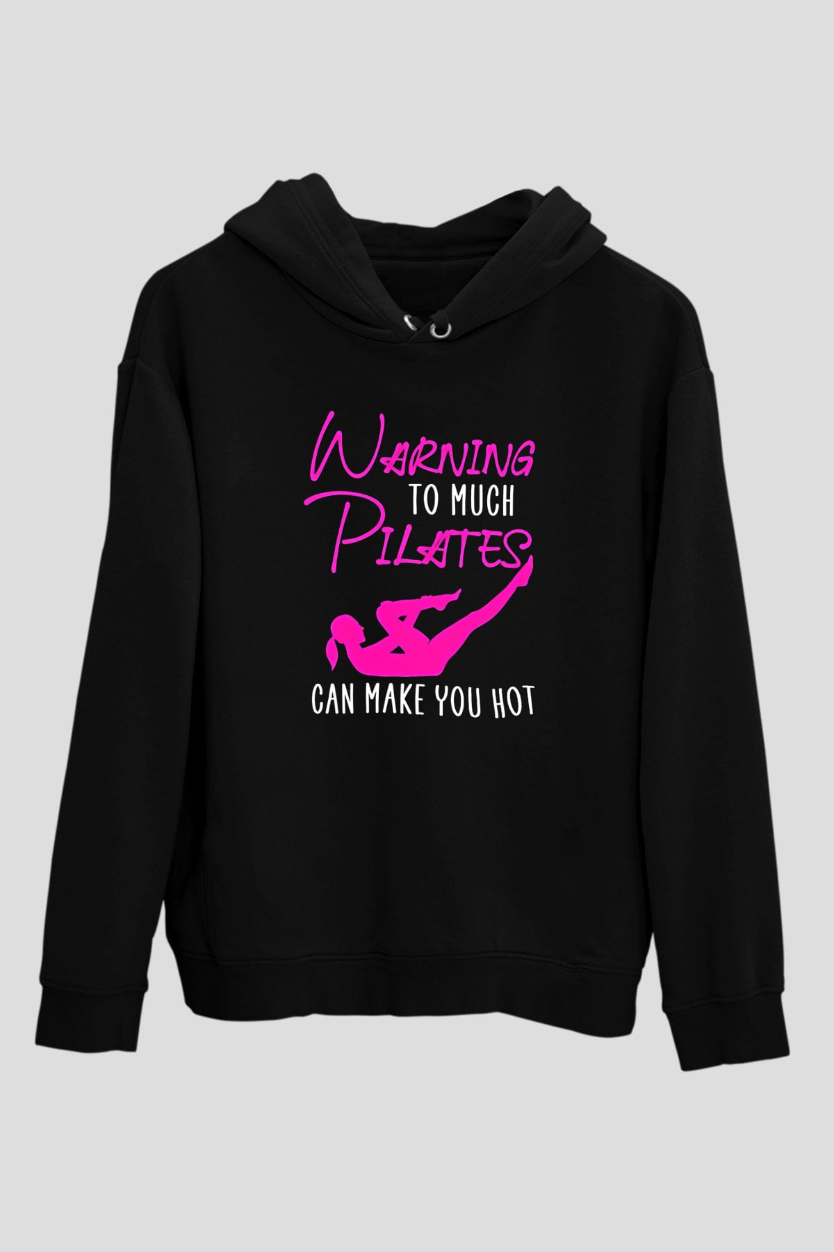 Pilates Baskılı Unisex Siyah Kapüşonlu Sweatshirt