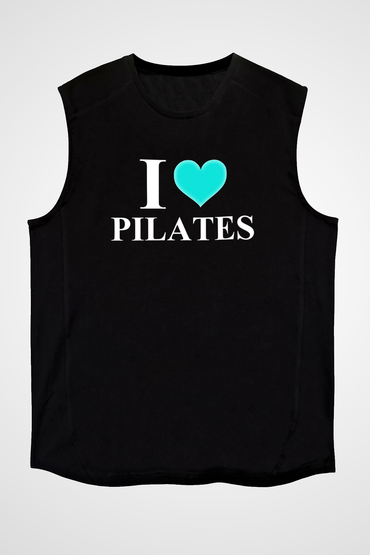Pilates Baskılı Unisex Siyah Kolsuz Tişört