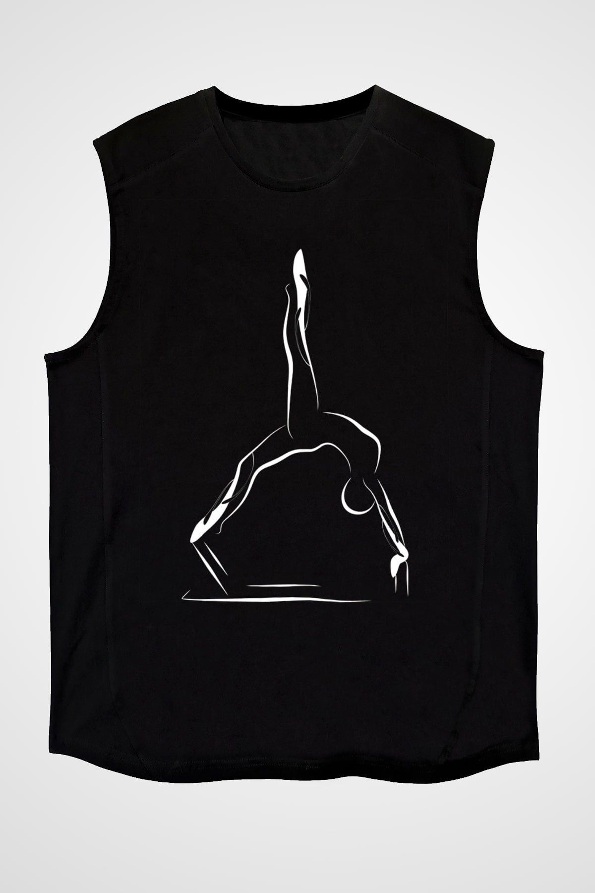 Pilates Baskılı Unisex Siyah Kolsuz Tişört