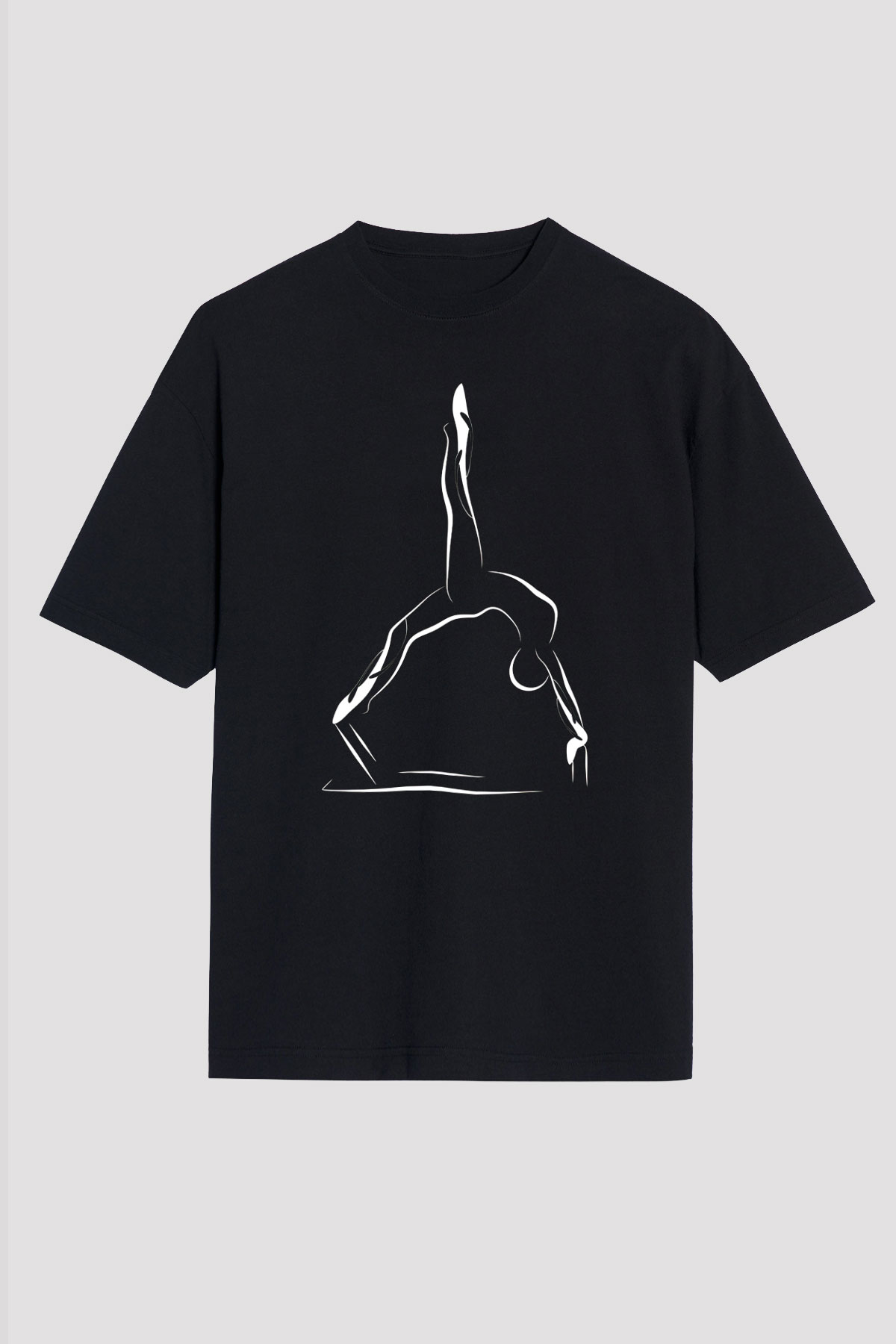 Pilates Baskılı Unisex Siyah Oversize Tişört