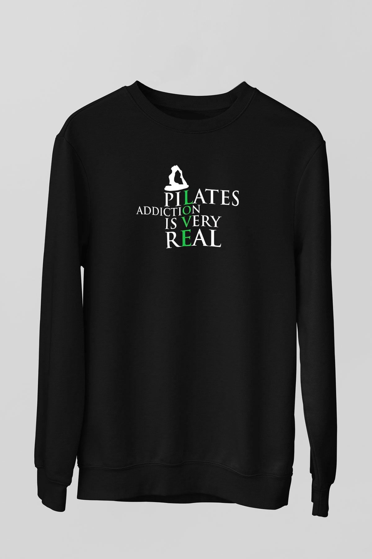 Pilates Baskılı Unisex Siyah Sweatshirt