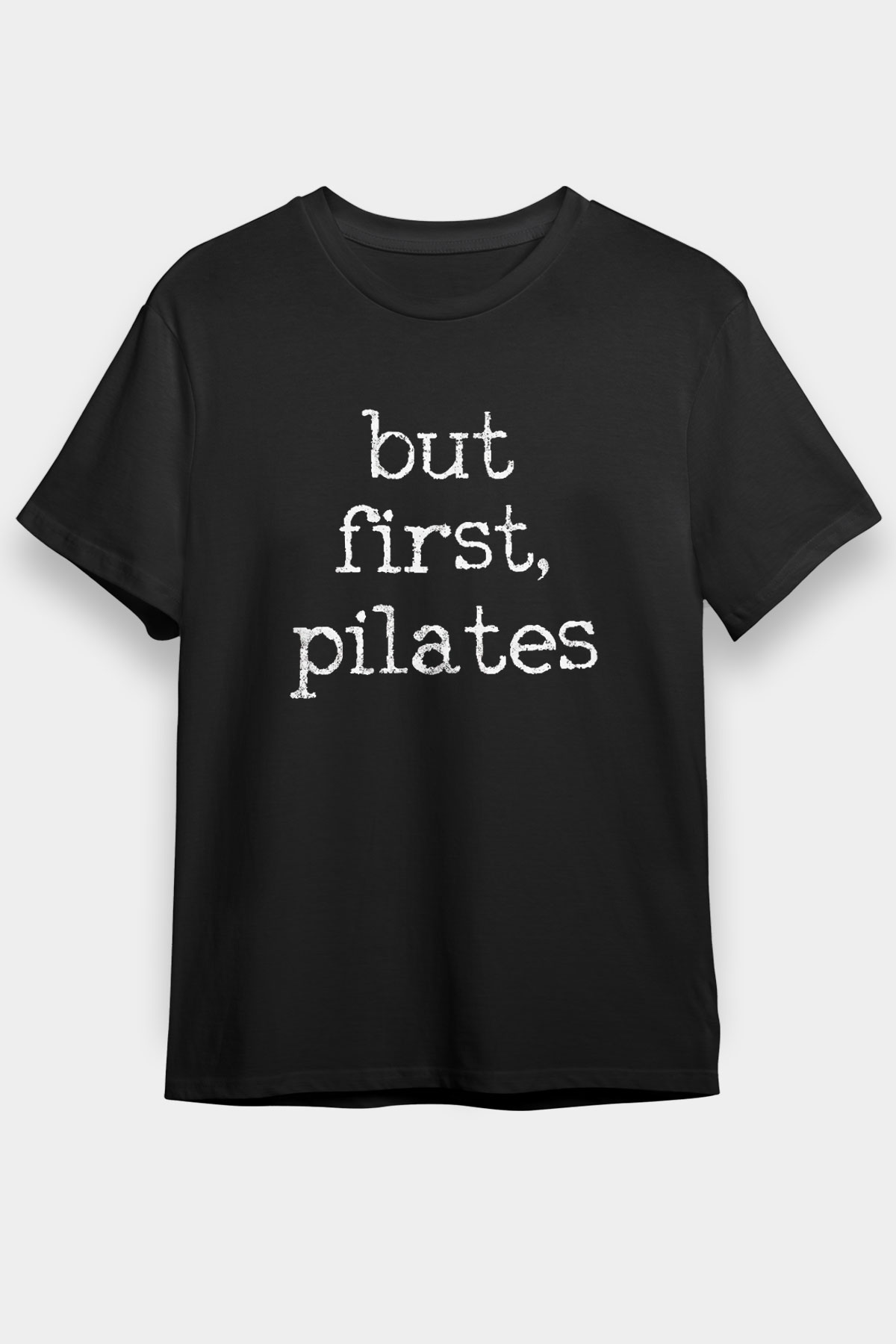 Pilates Baskılı Unisex Siyah Tişört - Tshirt