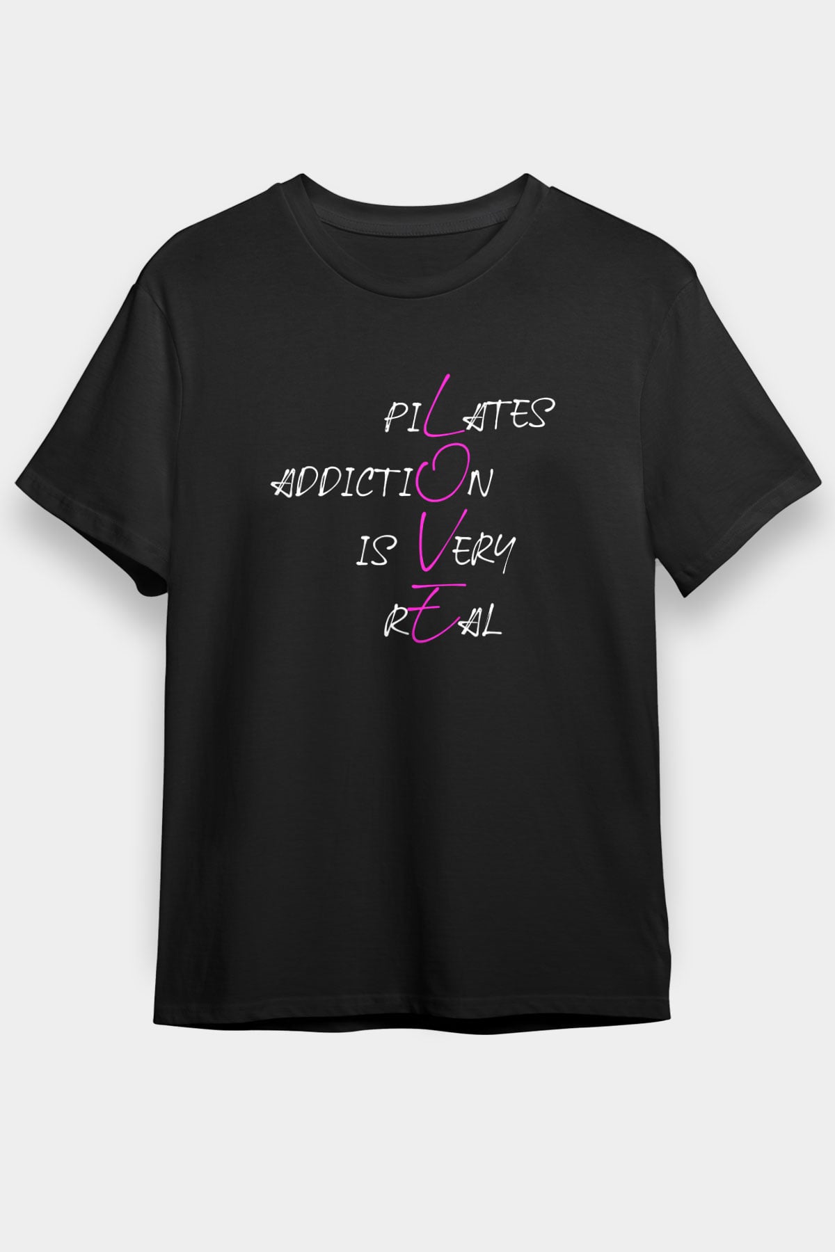 Pilates Baskılı Unisex Siyah Tişört - Tshirt