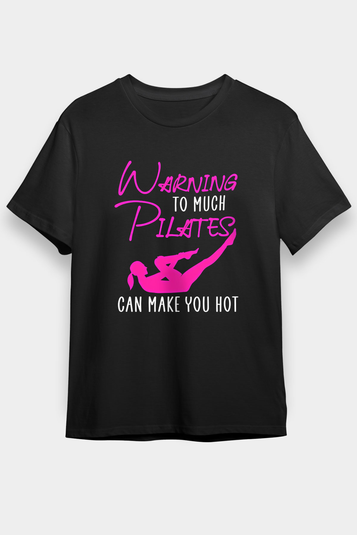 Pilates Baskılı Unisex Siyah Tişört - Tshirt