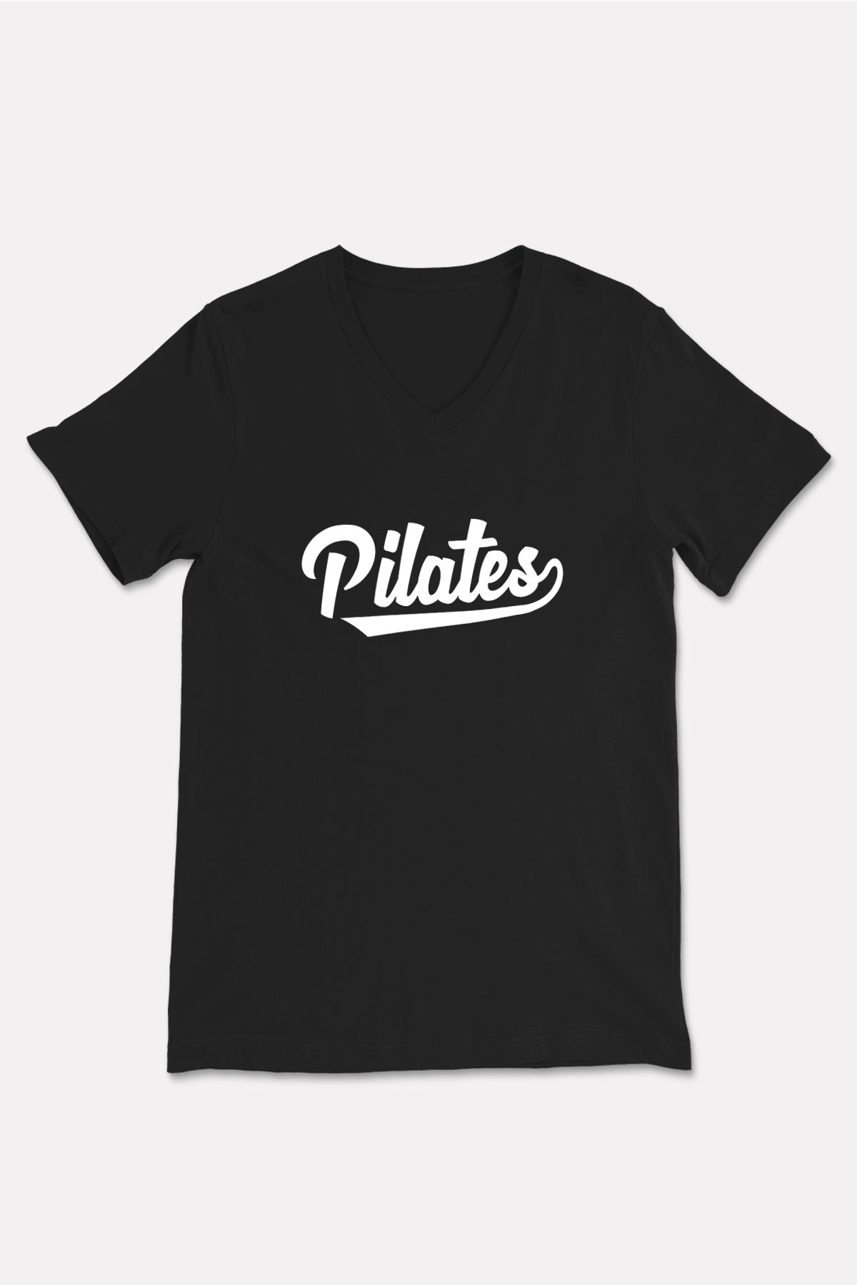 Pilates Baskılı Unisex Siyah V Yaka Tişört