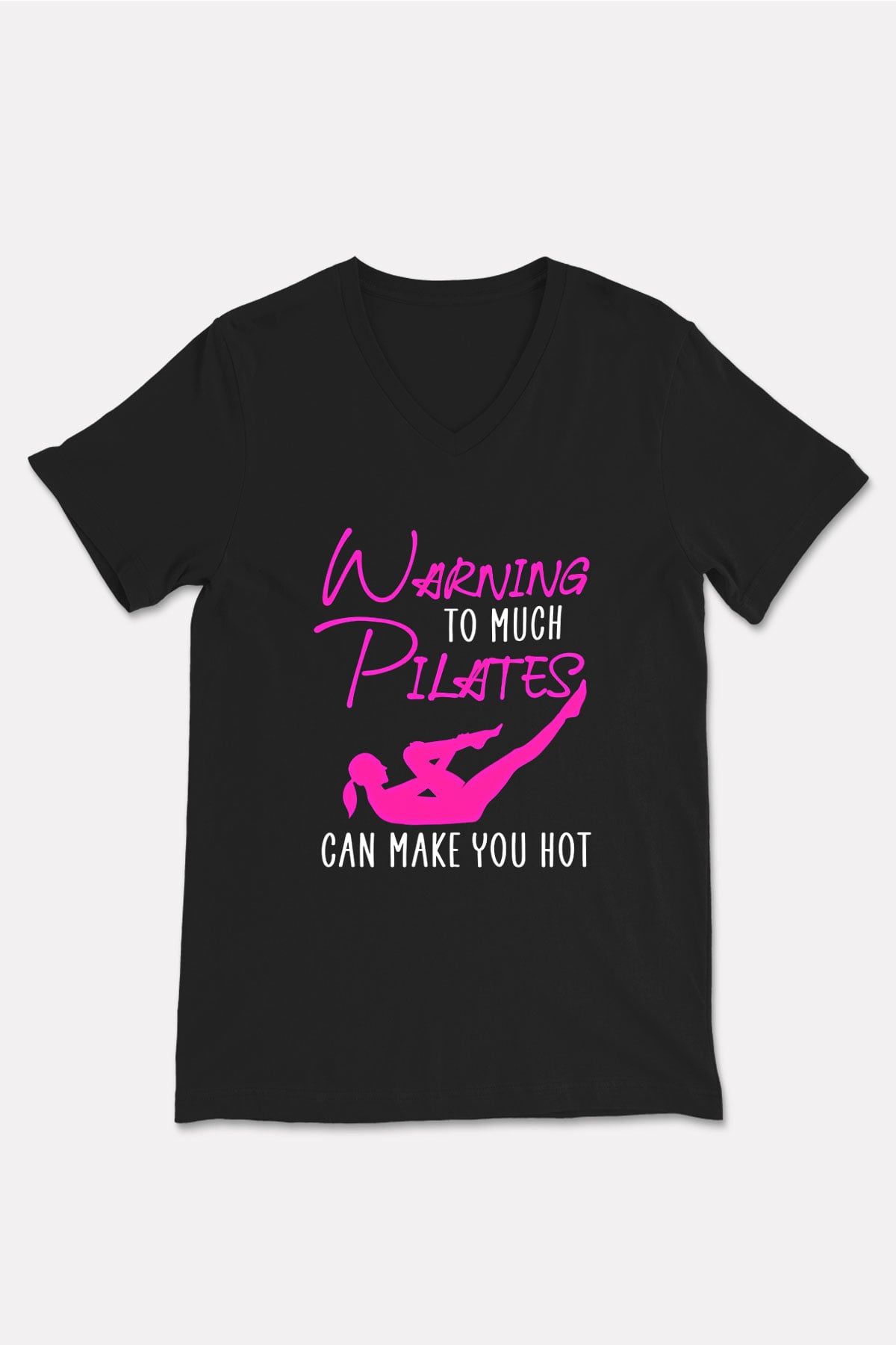 Pilates Baskılı Unisex Siyah V Yaka Tişört