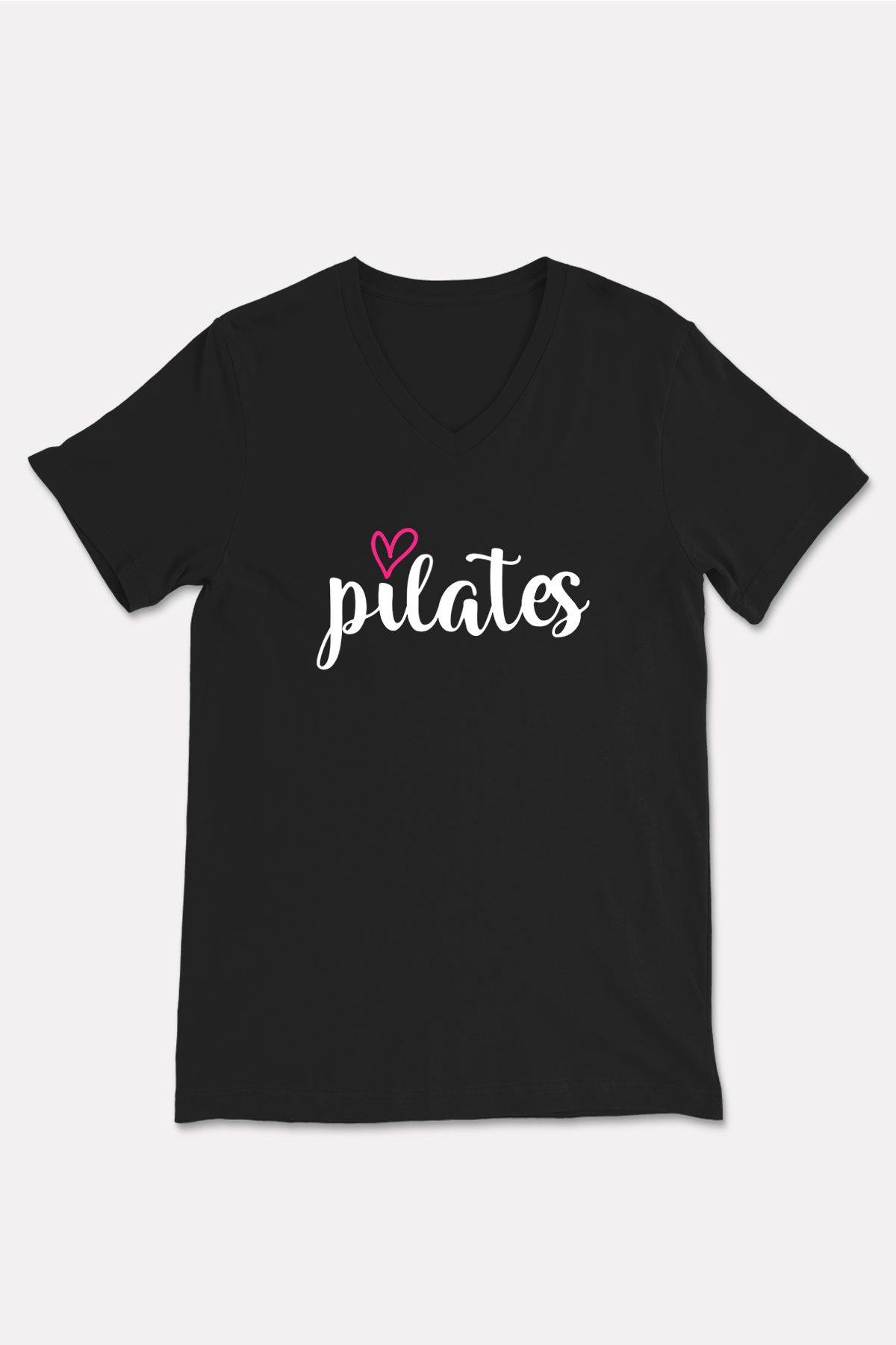 Pilates Baskılı Unisex Siyah V Yaka Tişört