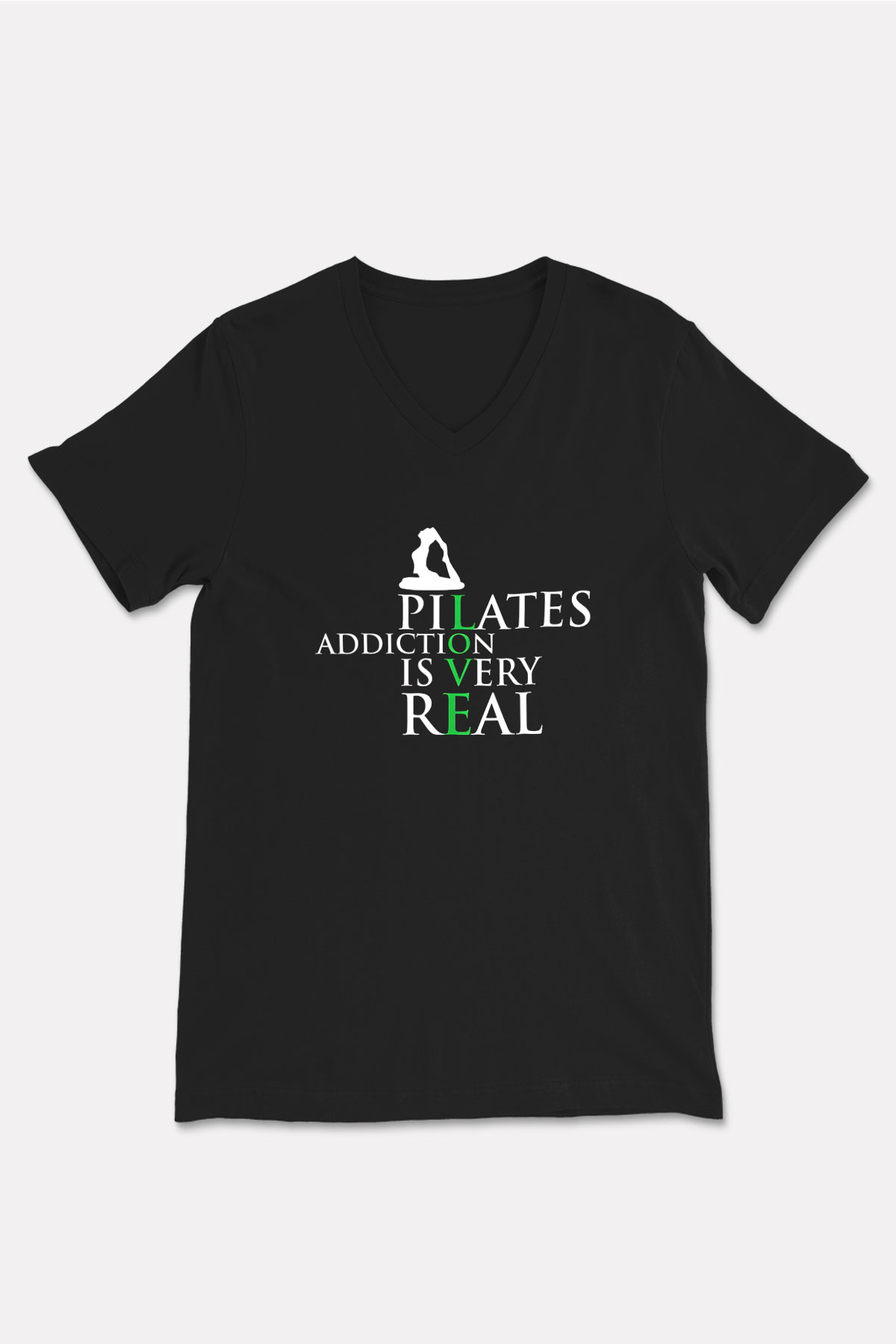 Pilates Baskılı Unisex Siyah V Yaka Tişört