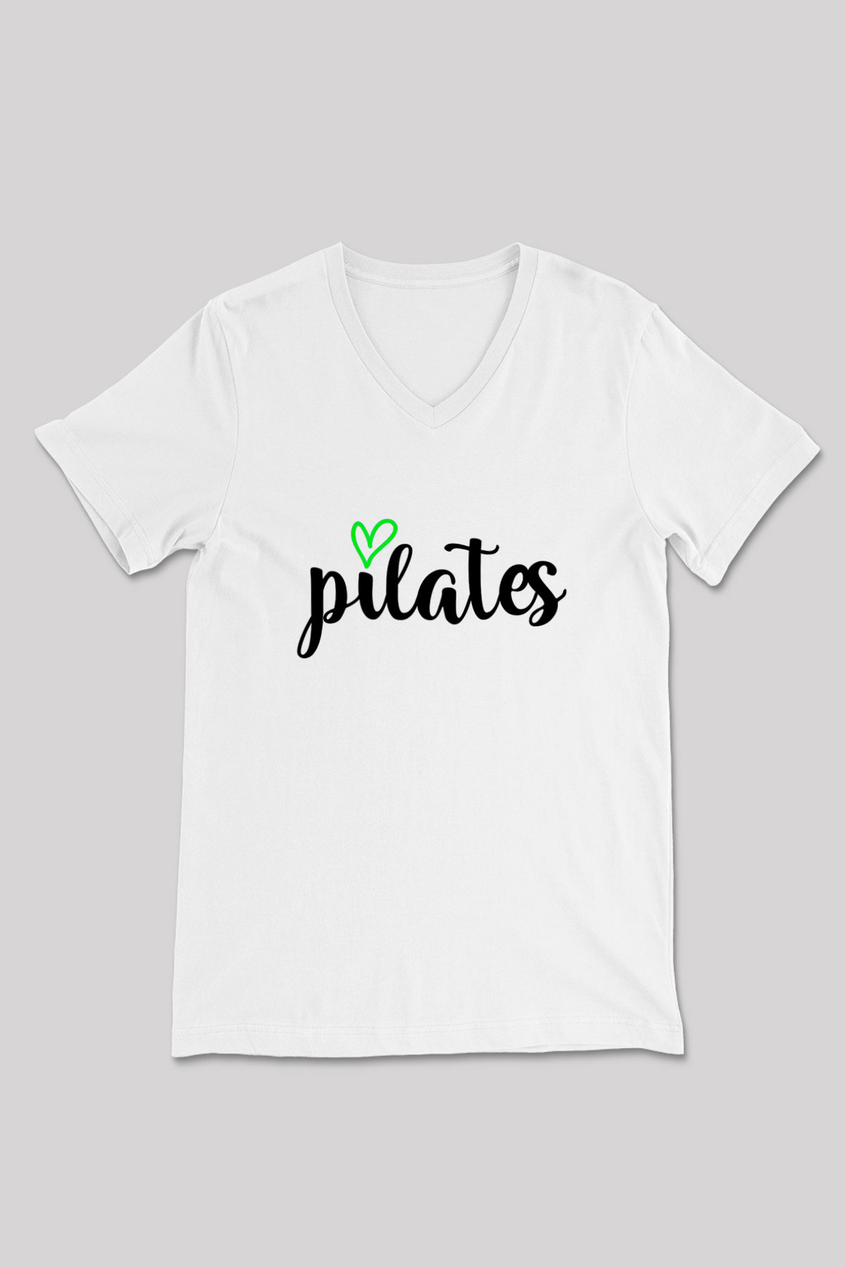 Pilates Baskılı Unisex V Yaka Tişört - Tshirt