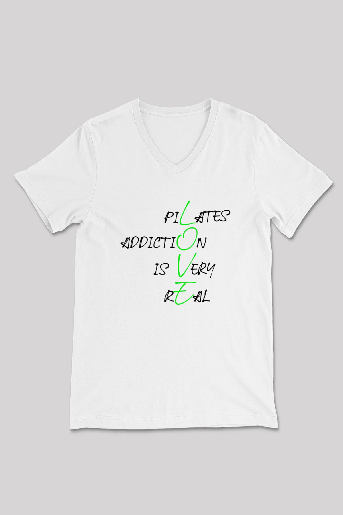 Pilates Baskılı Unisex V Yaka Tişört - Tshirt
